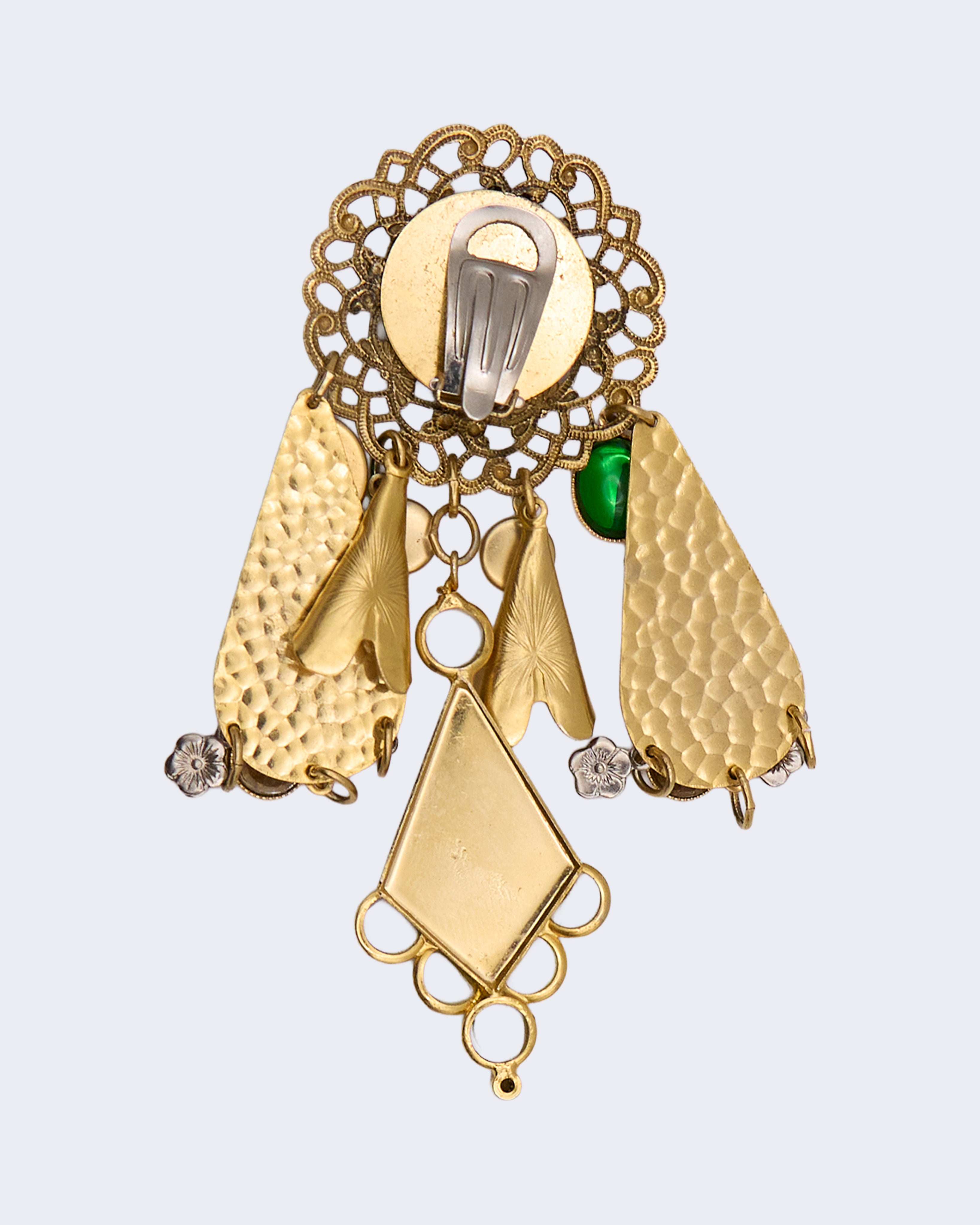 Orecchini Vintage Pendenti Boho Chic Dorati con Pietre Verdi e Filigrana