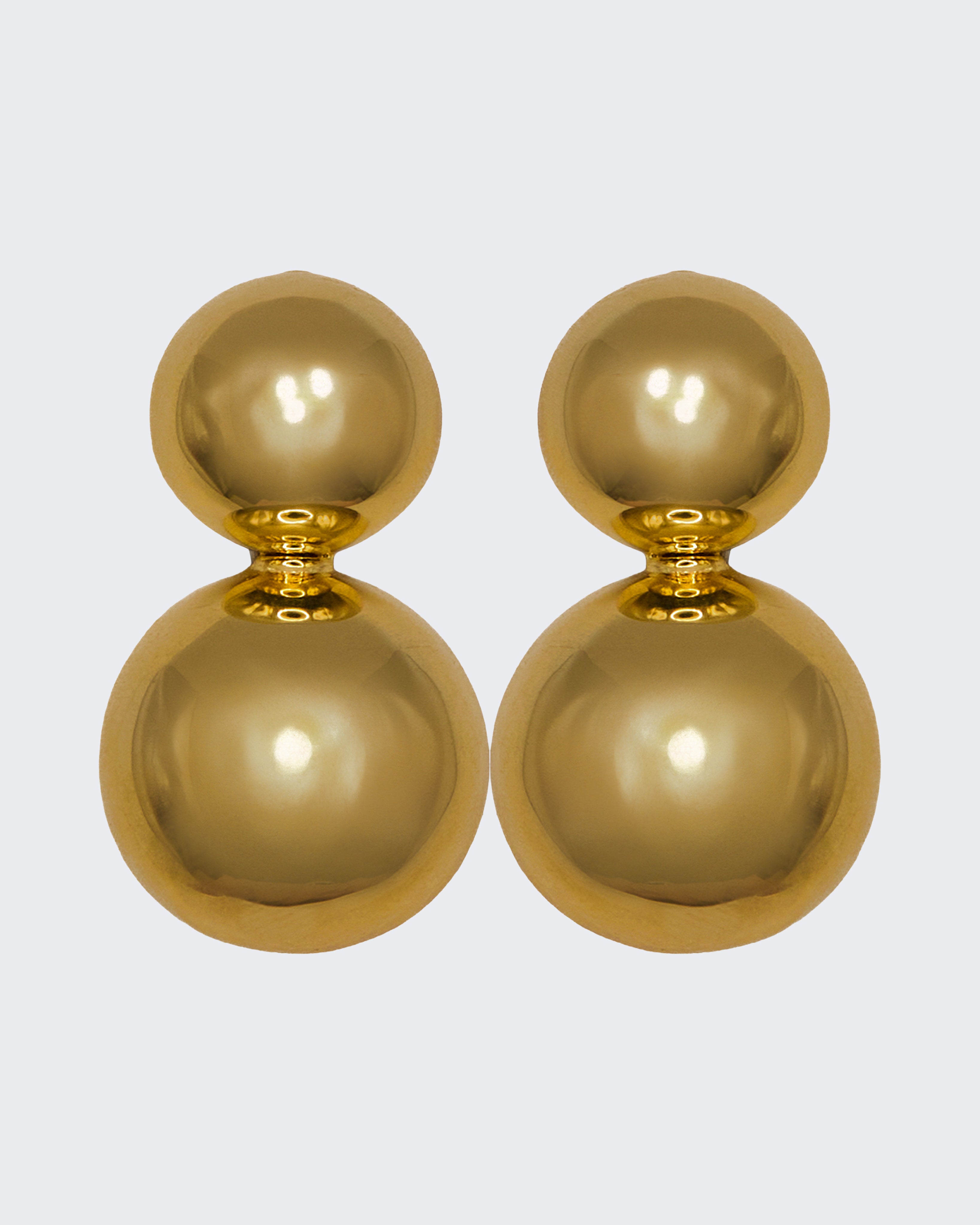 Orecchini Doppia Sfera Placcati Oro Lucido a Clip – Design Vintage Contemporaneo