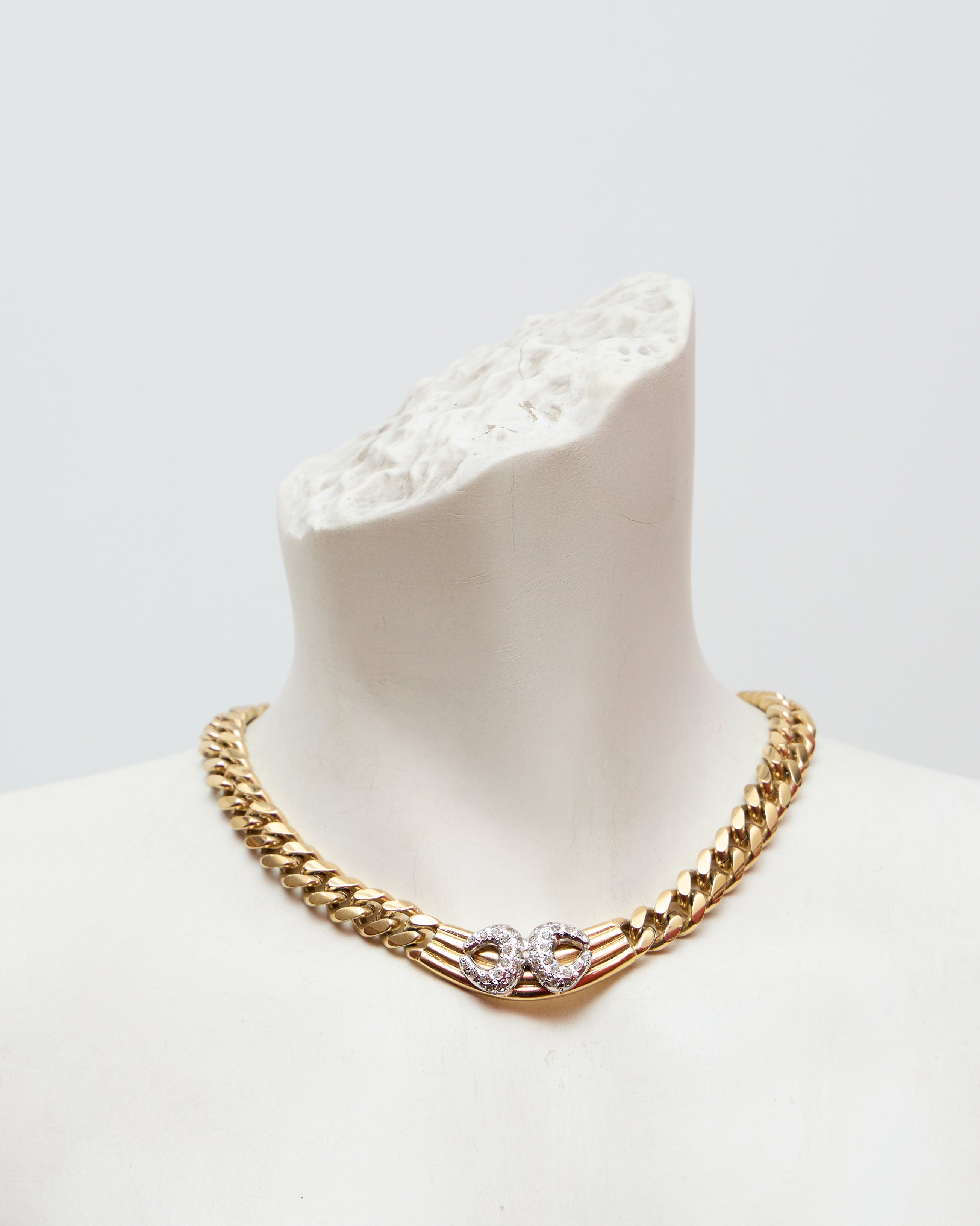 Collier ras-de-cou vintage Vogue Bijoux en métal plaqué or orné de strass Swarovski – Bijou iconique des années 1980