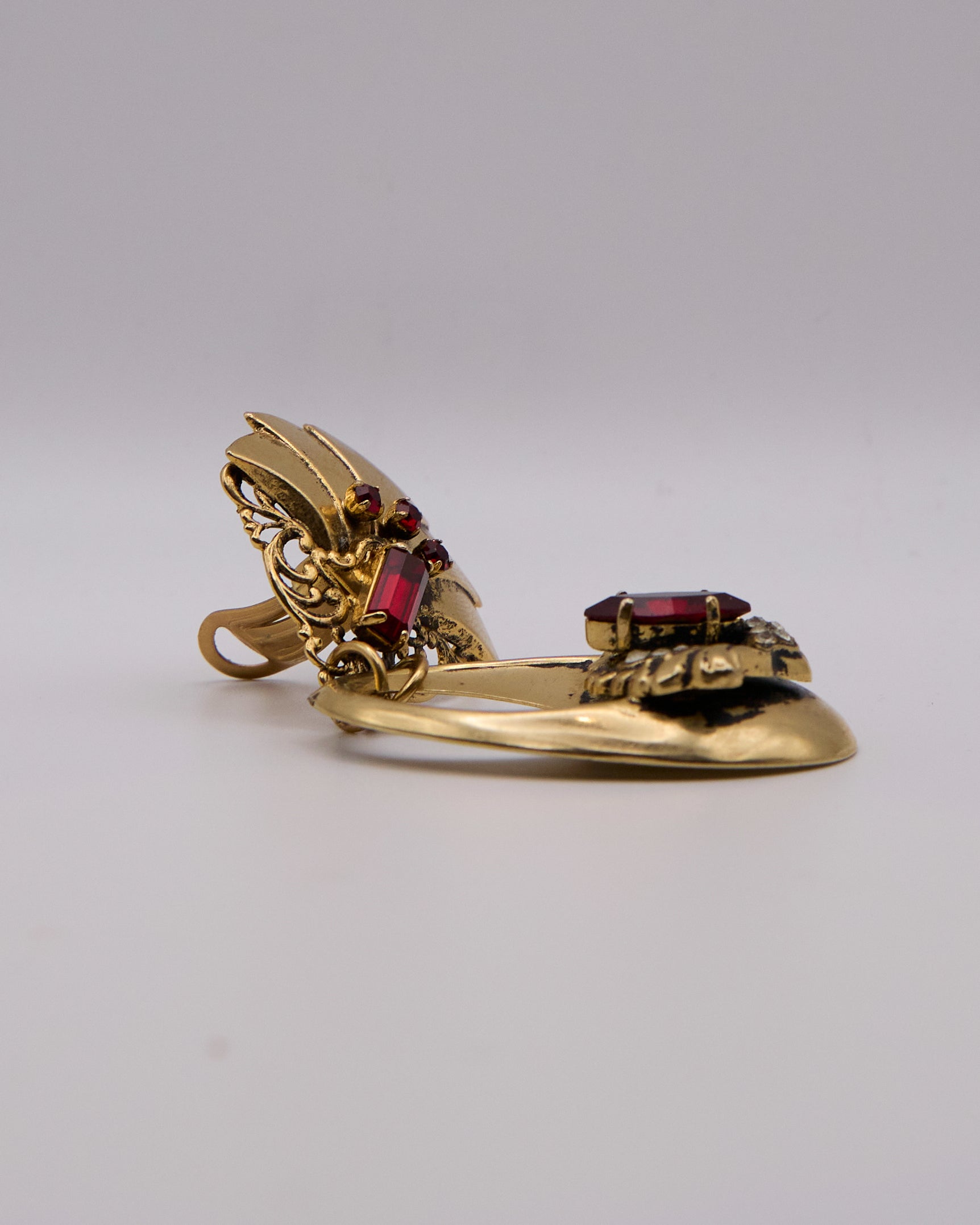 Orecchini Vintage Dorati con Pietre Rosse Stile Art Déco – Anni 80