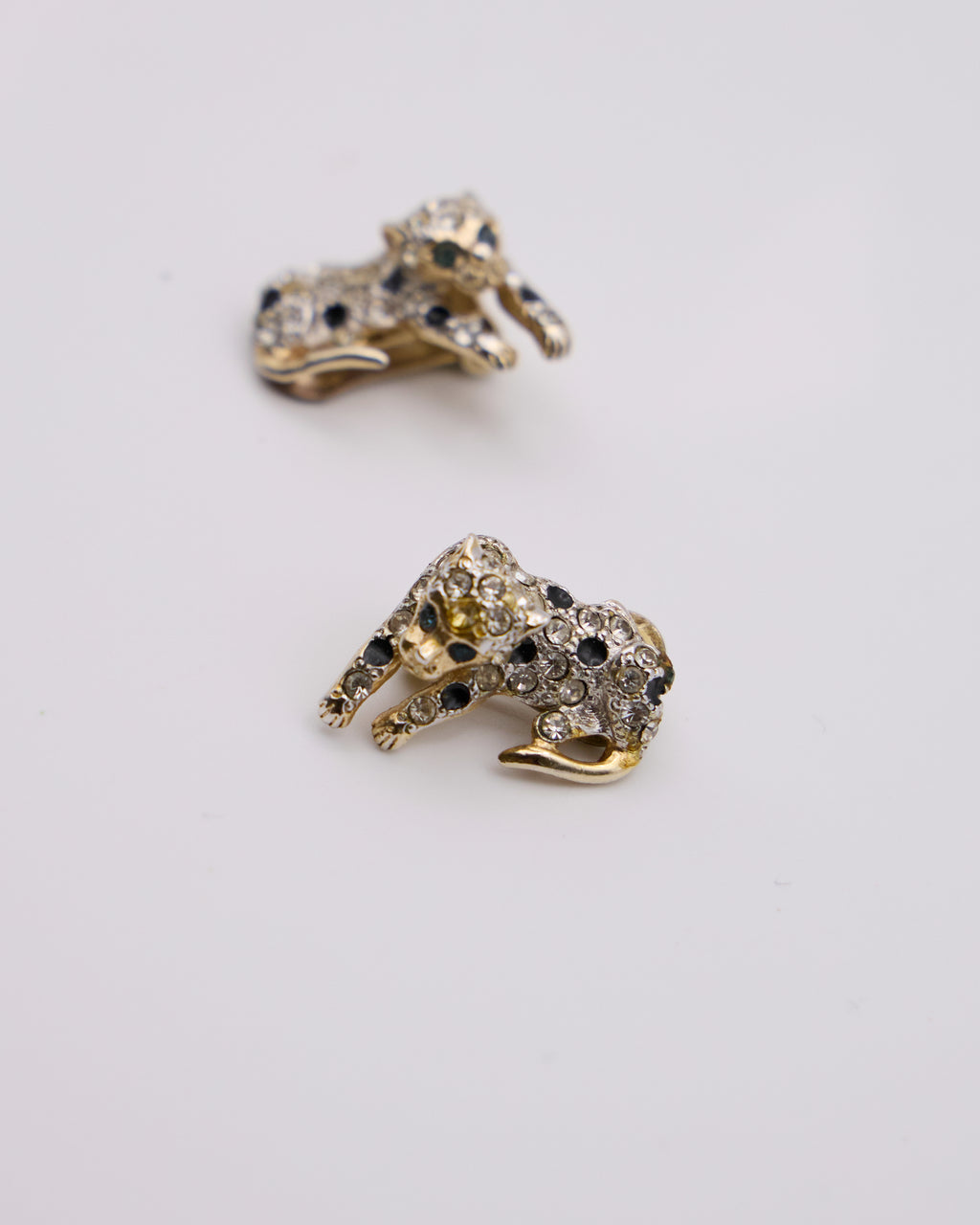 Orecchini Vintage Leopardati con Strass e Cristalli Neri