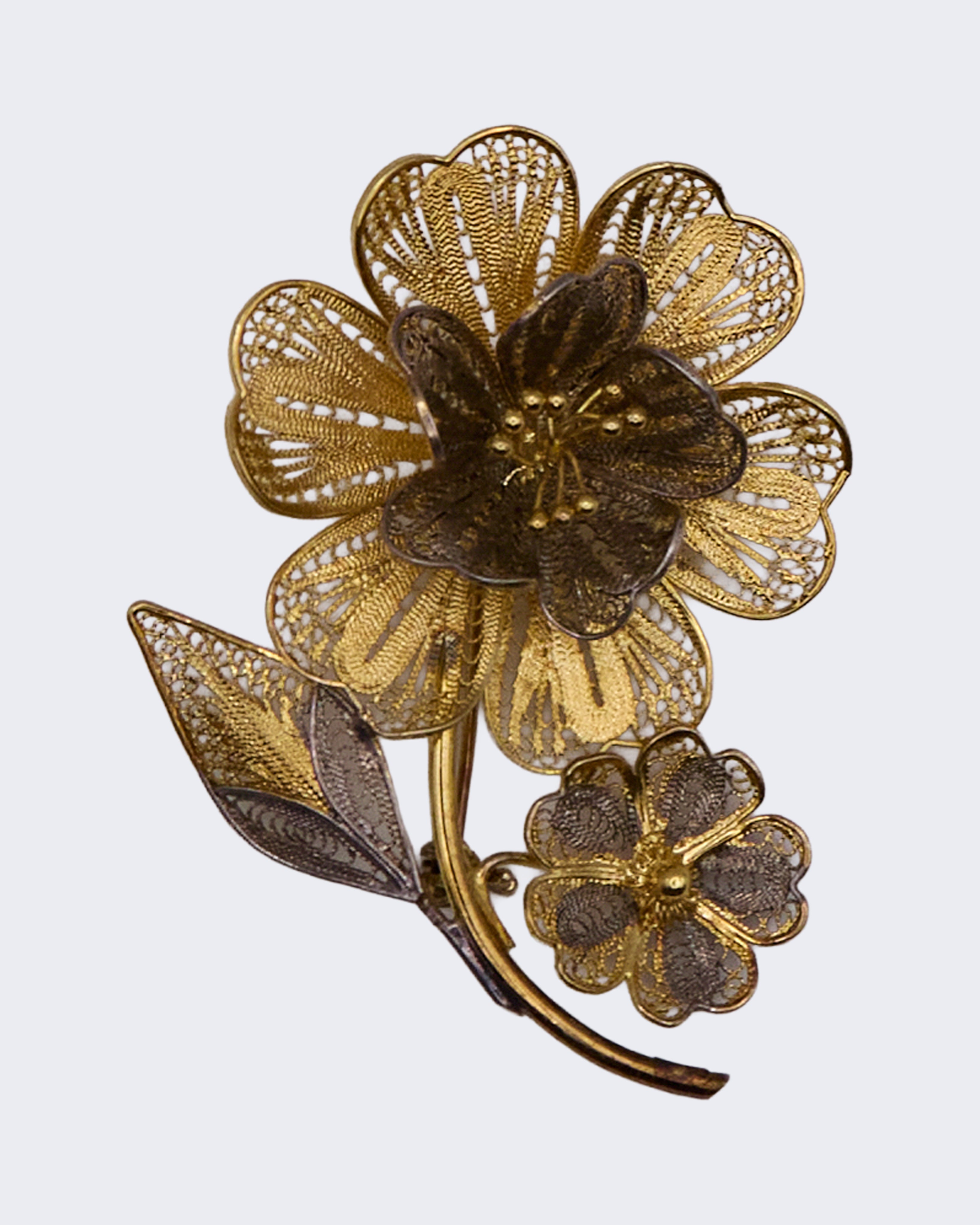 Spilla Vintage Floreale in Filigrana Dorata – Elegante Gioiello Fiore
