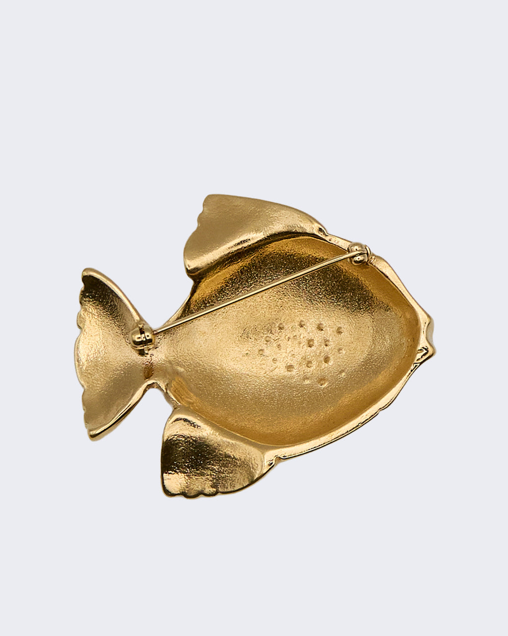 Spilla Pesce Vintage Placcata Oro con Strass e Pietra Rossa – Anni ’80–’90