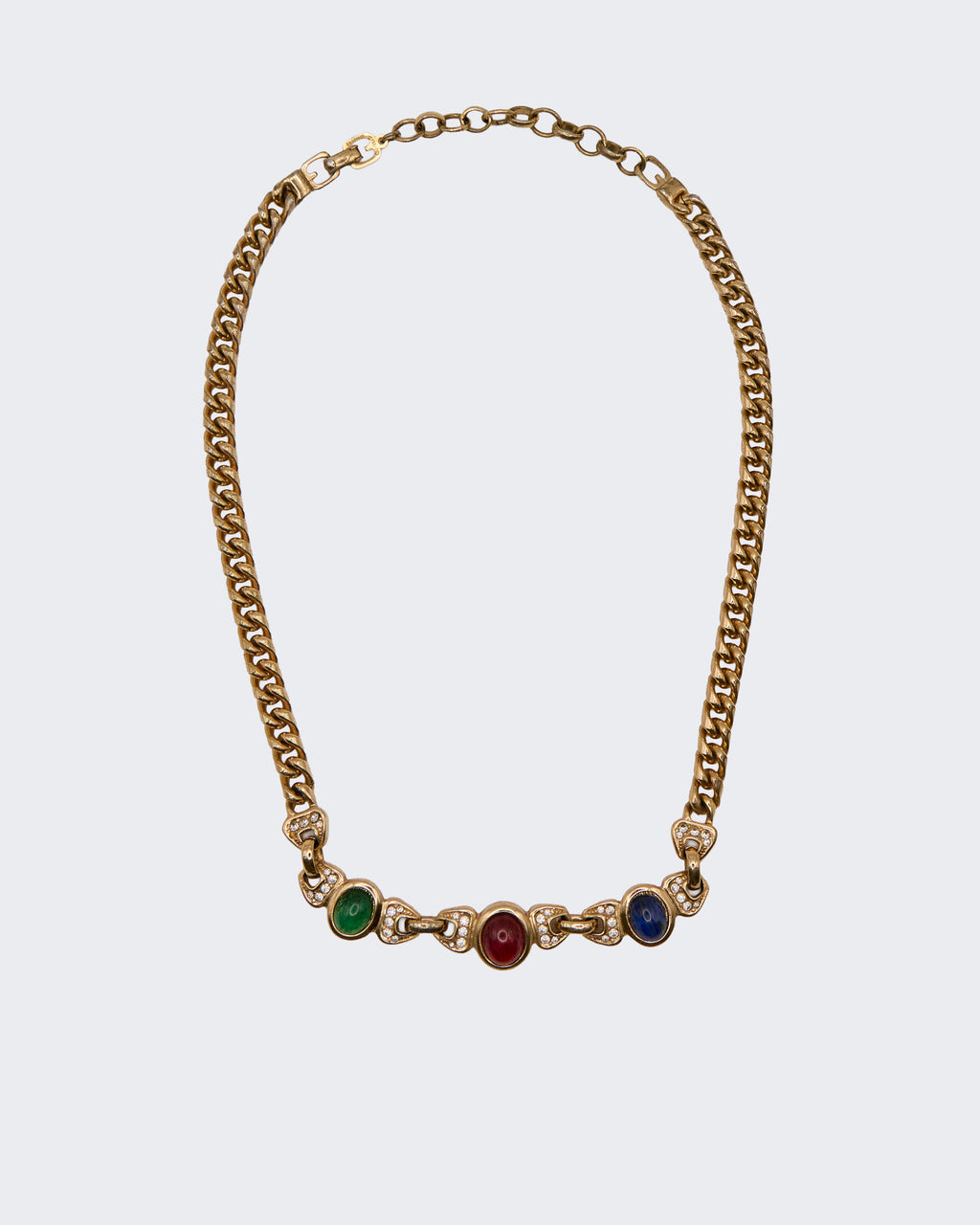 Collier Christian Dior vintage des années 1980 – Maillons en or avec cabochons et strass