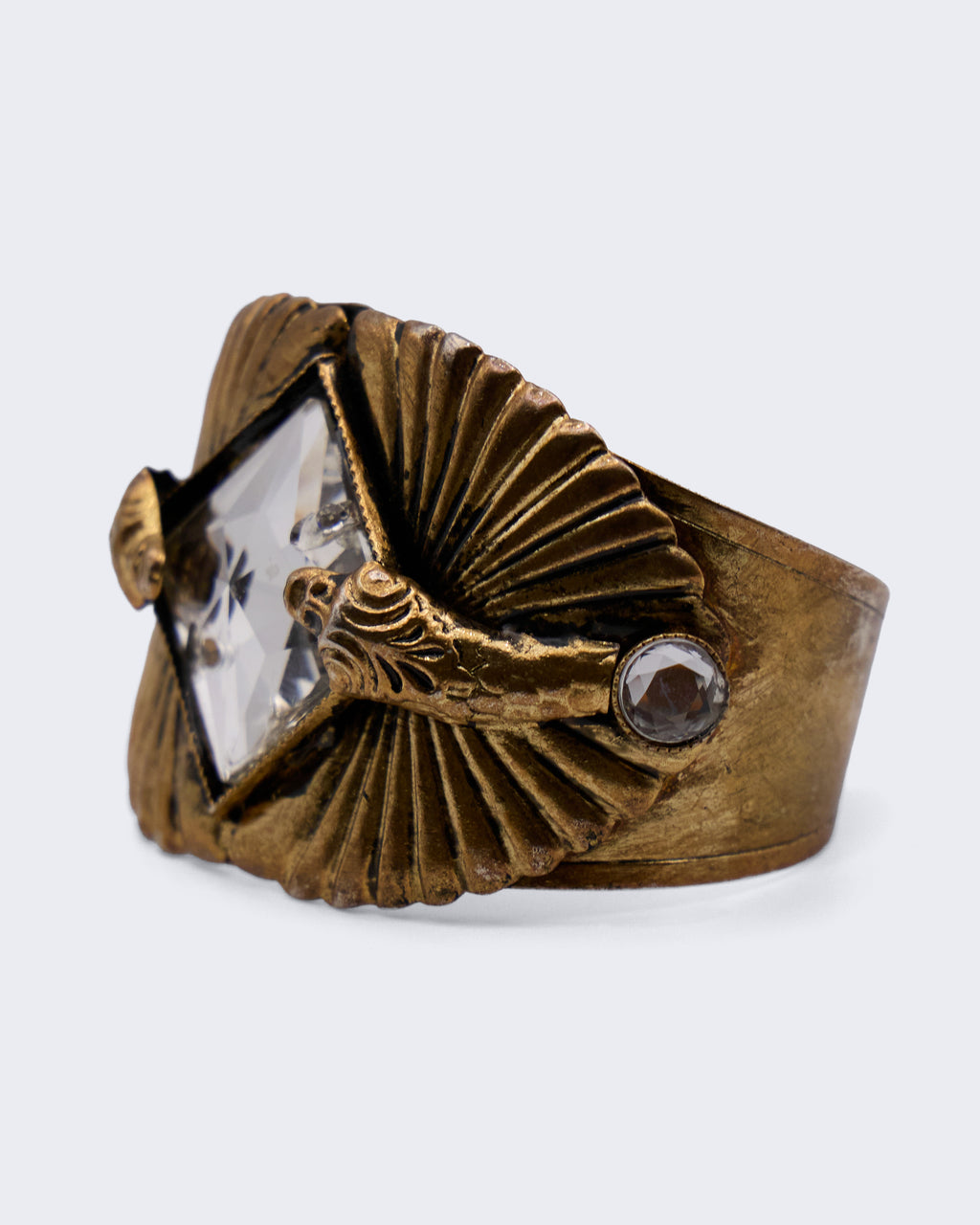 Bracciale Vintage Rigido Dorato con Maxi Cristallo Geometrico Art Déco