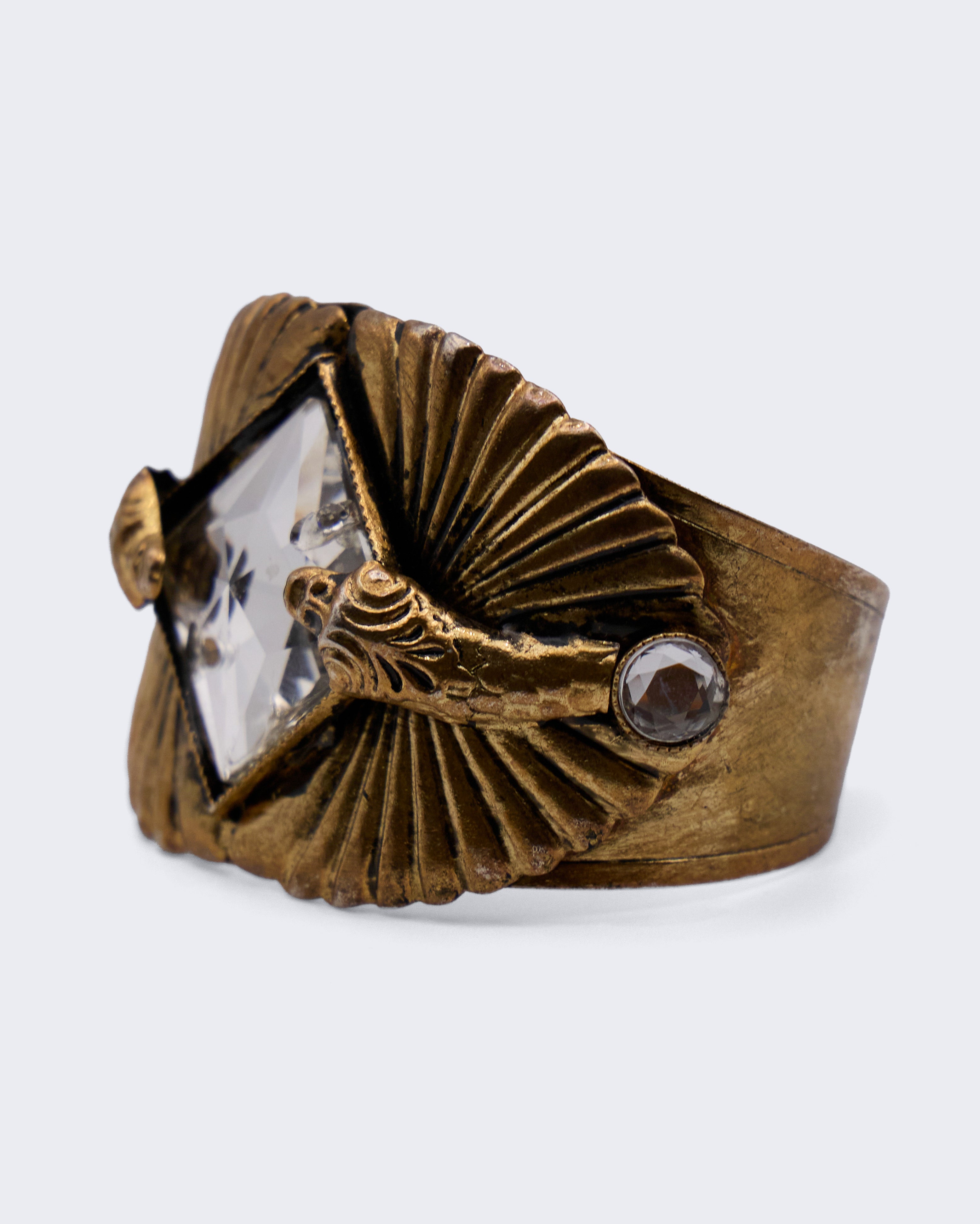 Bracciale Vintage Rigido Dorato con Maxi Cristallo Geometrico Art Déco