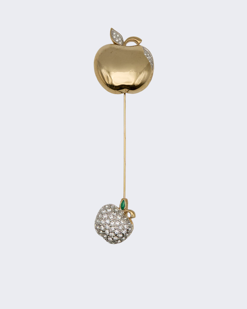 Spilla Vintage a Forma di Mela in Metallo Dorato con Strass
