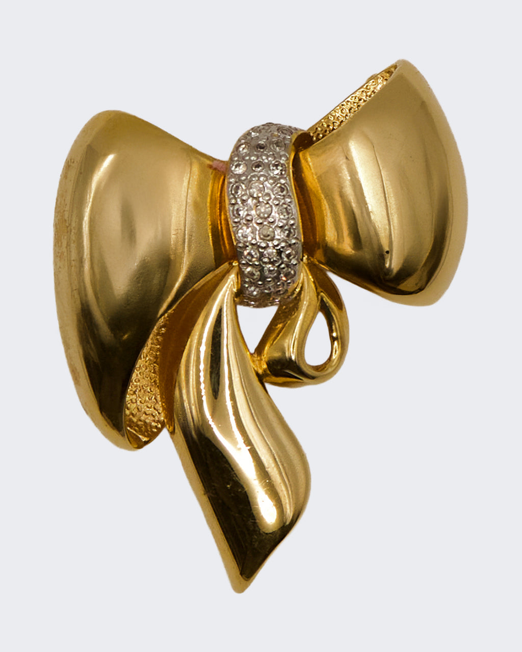 Spilla Vintage a Fiocco Oro con Cristalli