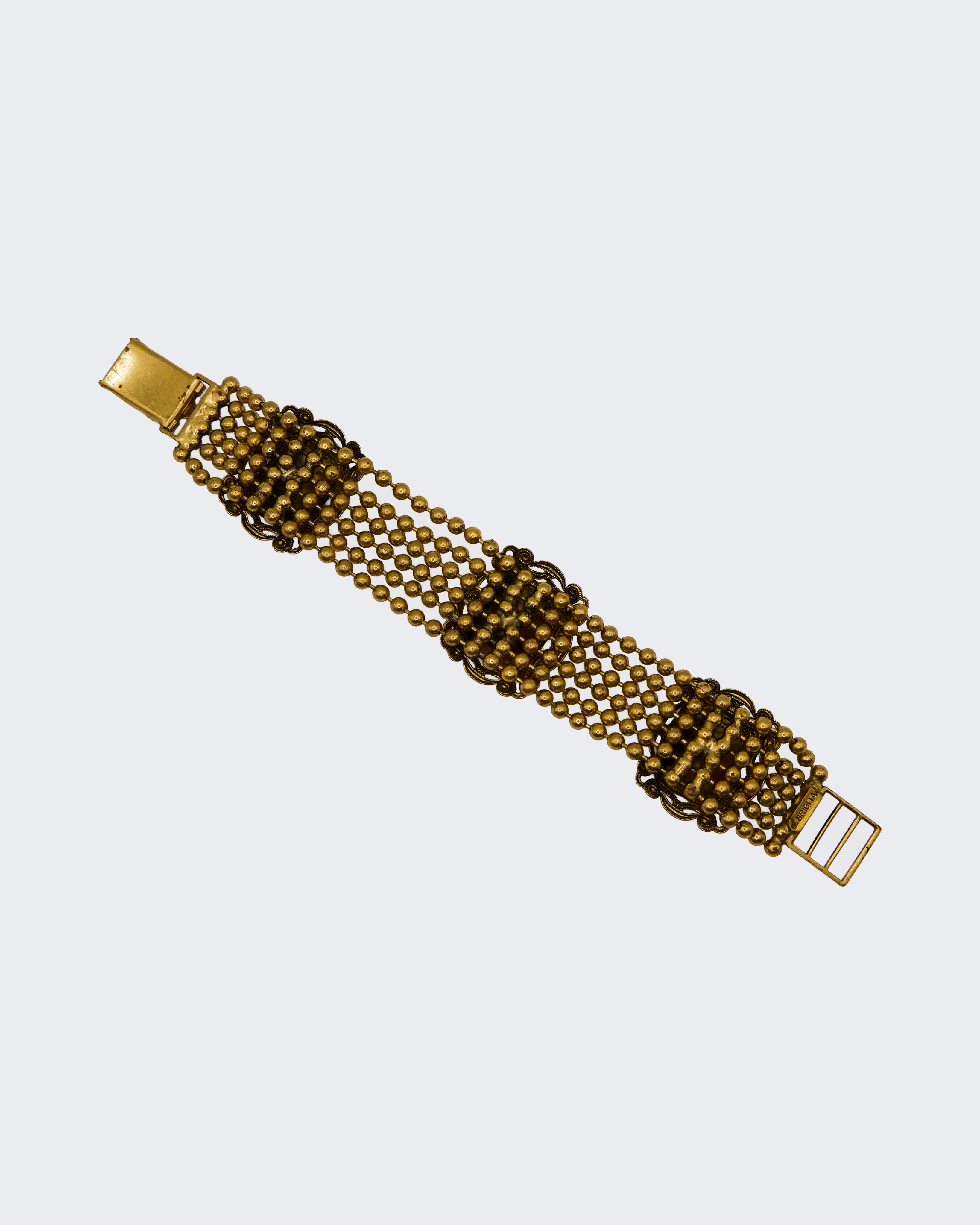 Bracciale Vintage Dorato con Pietre Verdi – Bigiotteria Stile Art Déco / Anni ’50, 19,5 cm