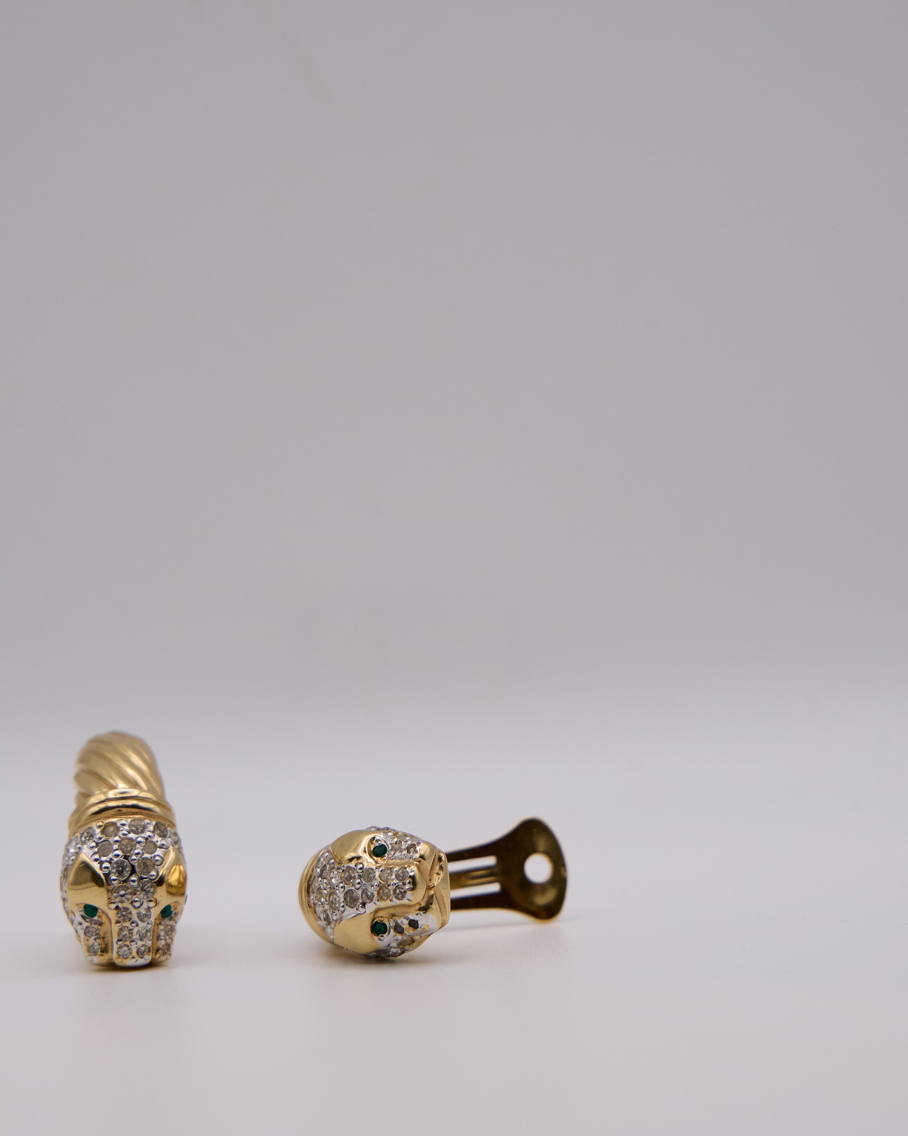 Orecchini Vintage firmati Vogue Bijoux Made in Italy Testa di Pantera con Cristalli Pavé