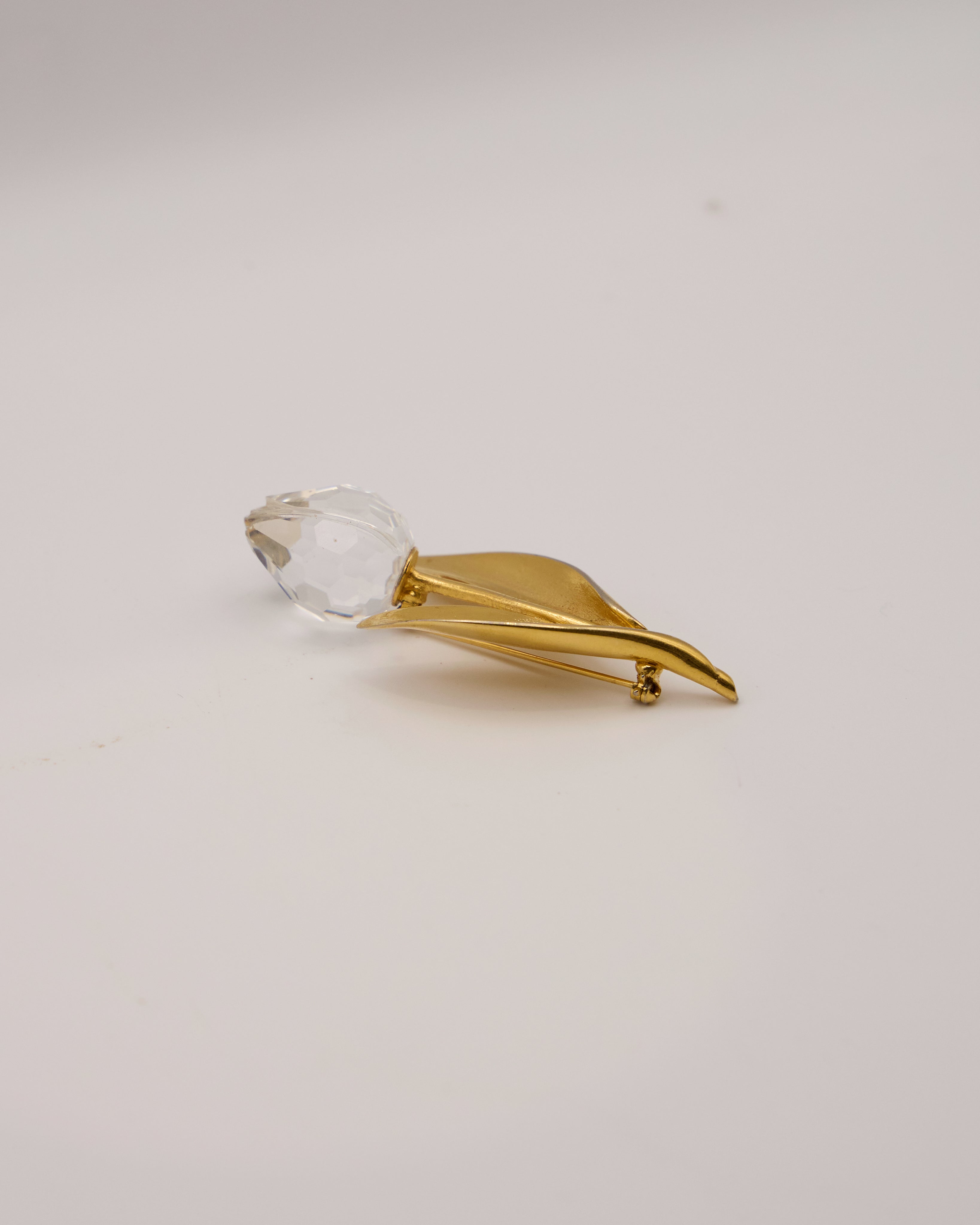 Vintage Swarovski Crystal Tulip Brooch – Gold Plated