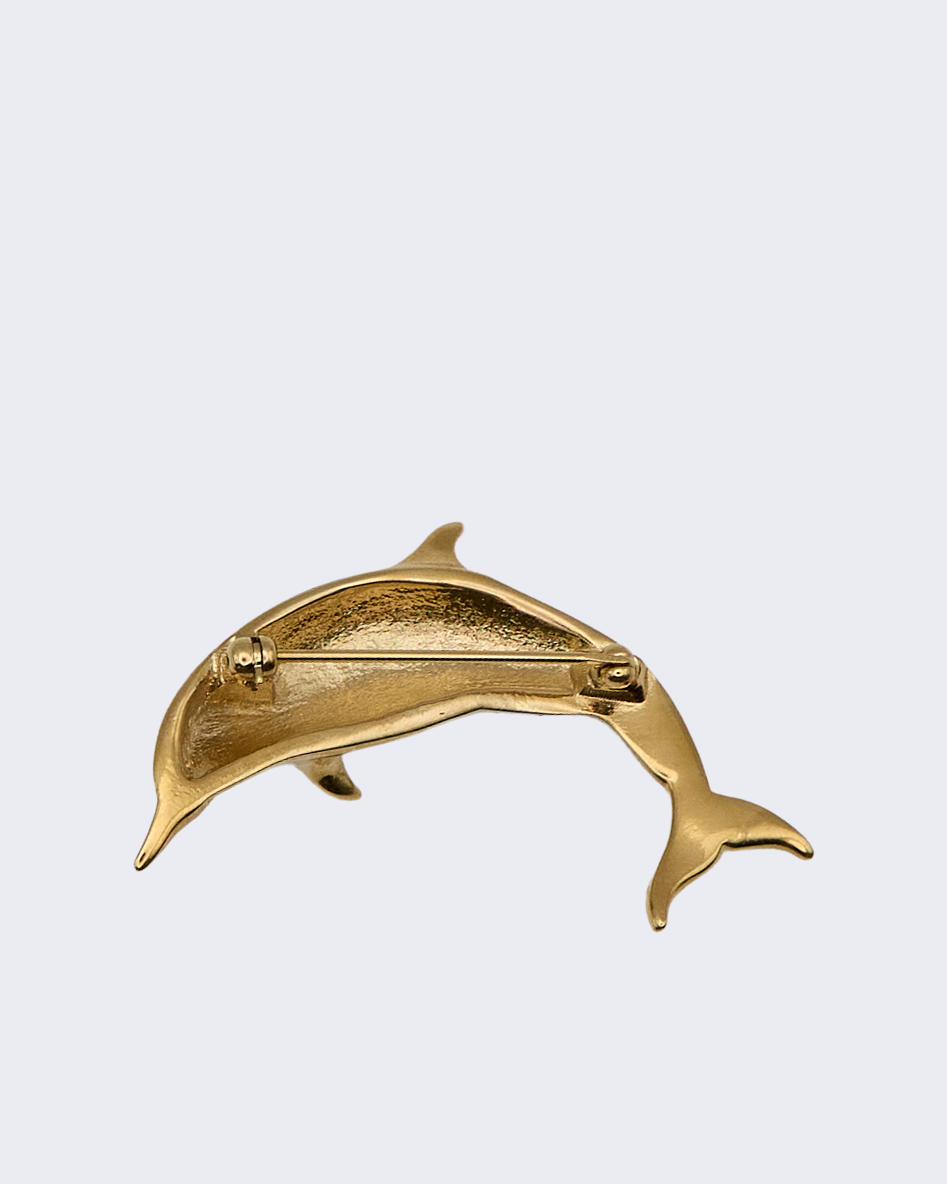 Spilla Vintage a Delfino Placcata Oro con Strass e Pietra Verde – Anni ’50–’70
