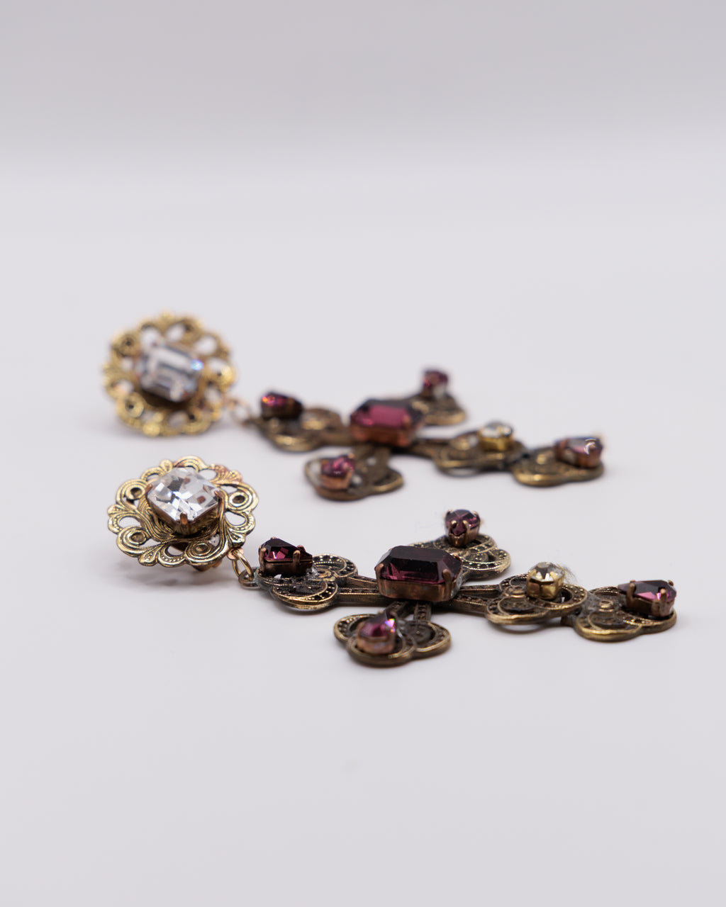 Orecchini Vintage Pendenti a Croce con Pietre Rosse e Strass – Orecchini Lunghi Donna