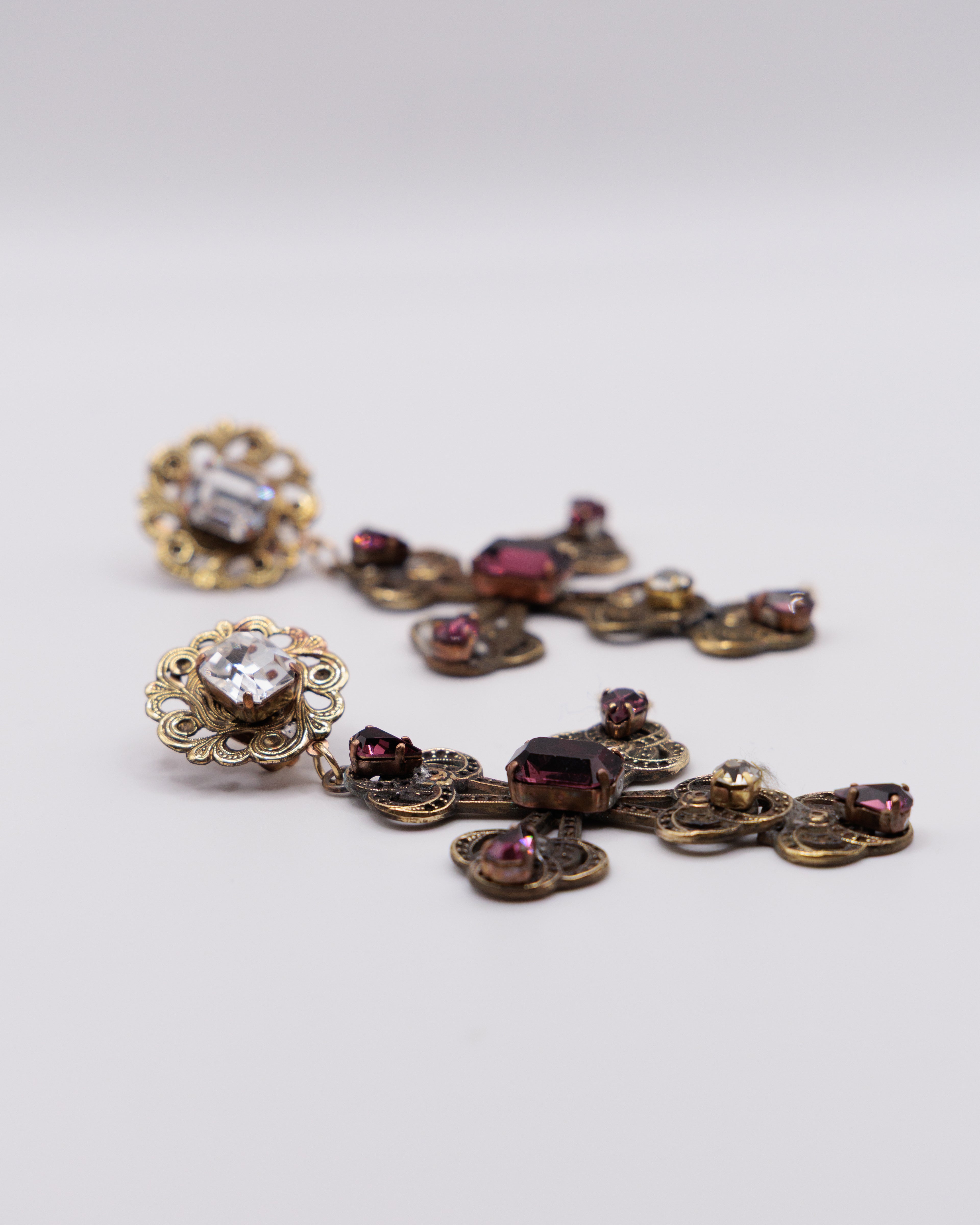 Orecchini Vintage Pendenti a Croce con Pietre Rosse e Strass – Orecchini Lunghi Donna