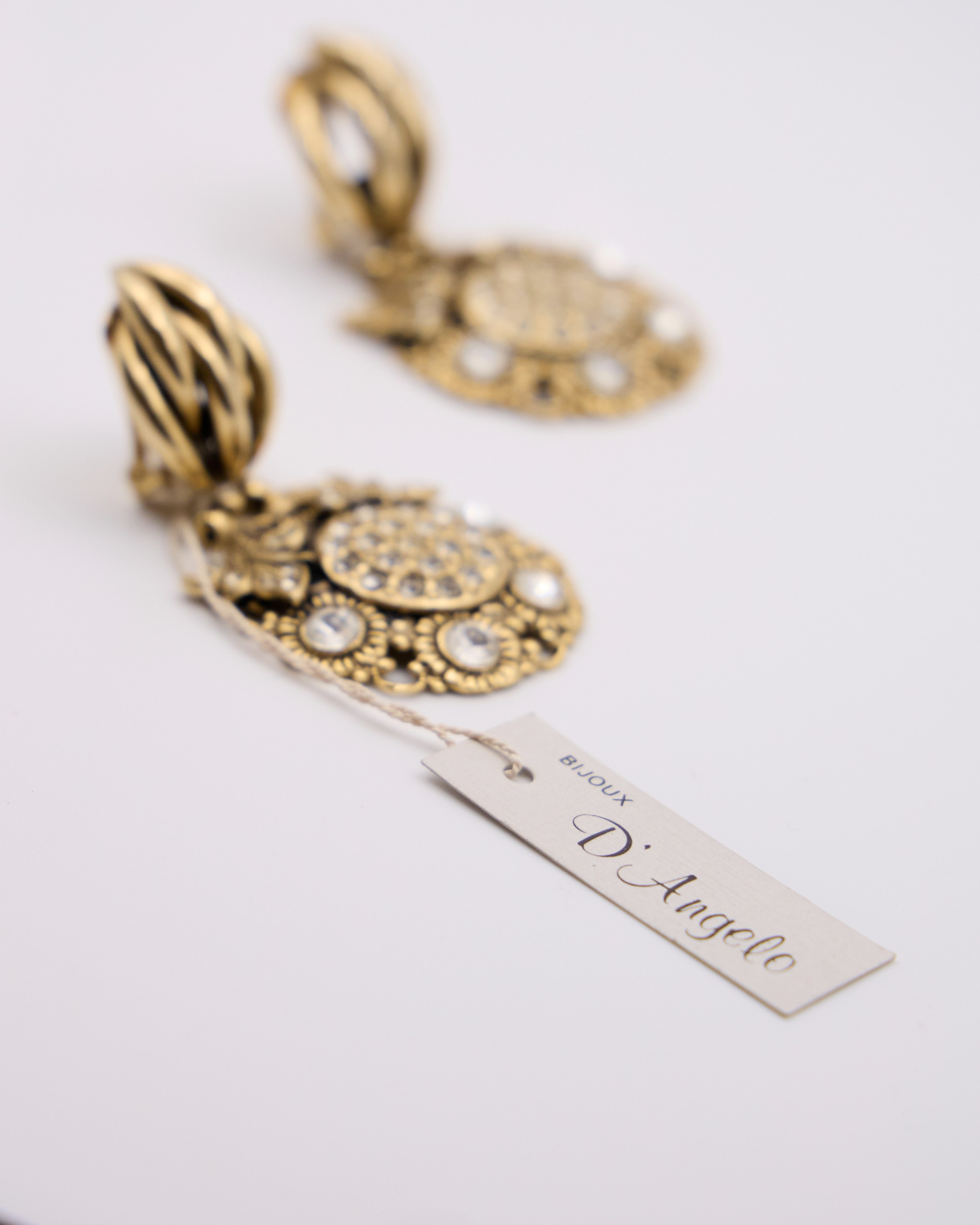 Orecchini Vintage firmati D’Angelo Dorati con Strass – Clip Barocco Couture Made in Italy