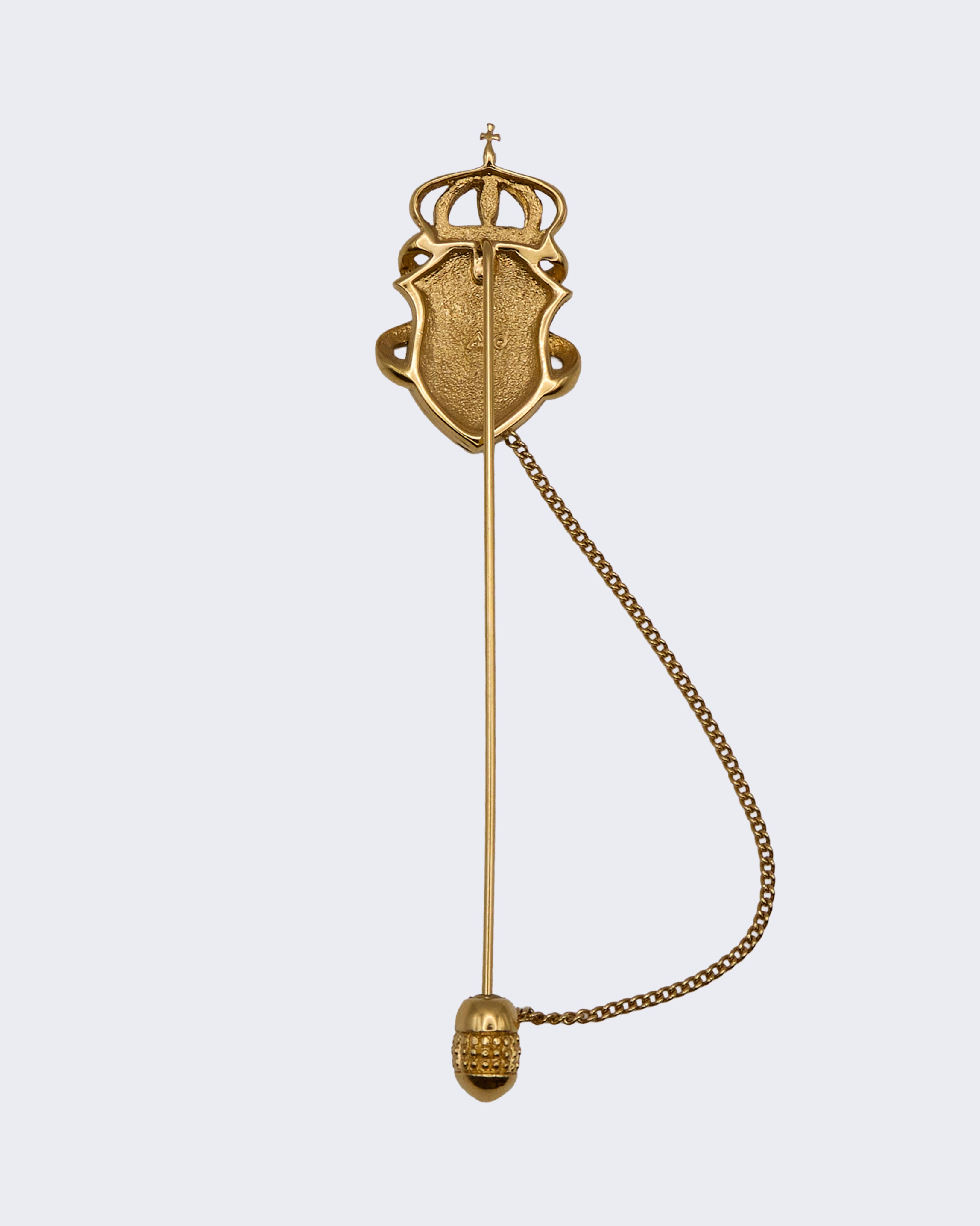 Spilla Vintage da Giacca con Stemma e Corona – Stick Pin Dorato con Cristalli