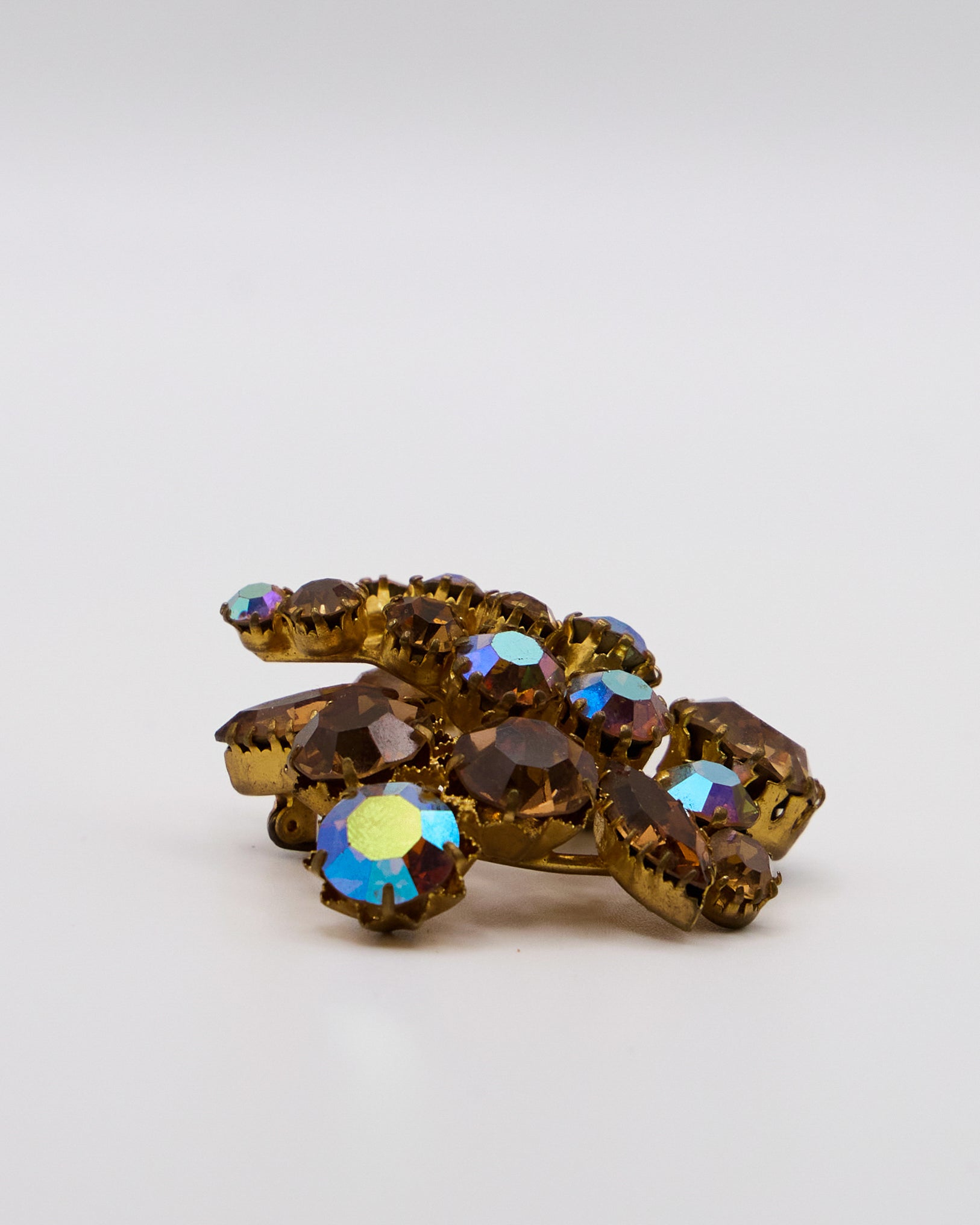 Spilla Vintage Anni ’50 con Strass Aurora Boreale – Toni Oro, Giallo e Marrone