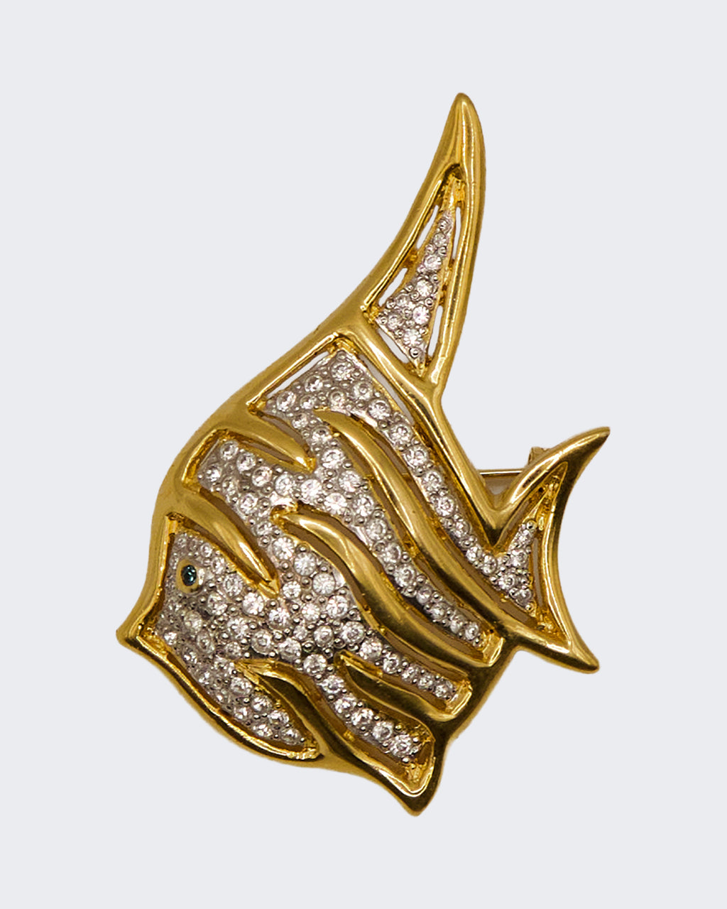 Spilla Vintage a Forma di Pesce Placcata Oro con Strass – Design Anni ’80/’90