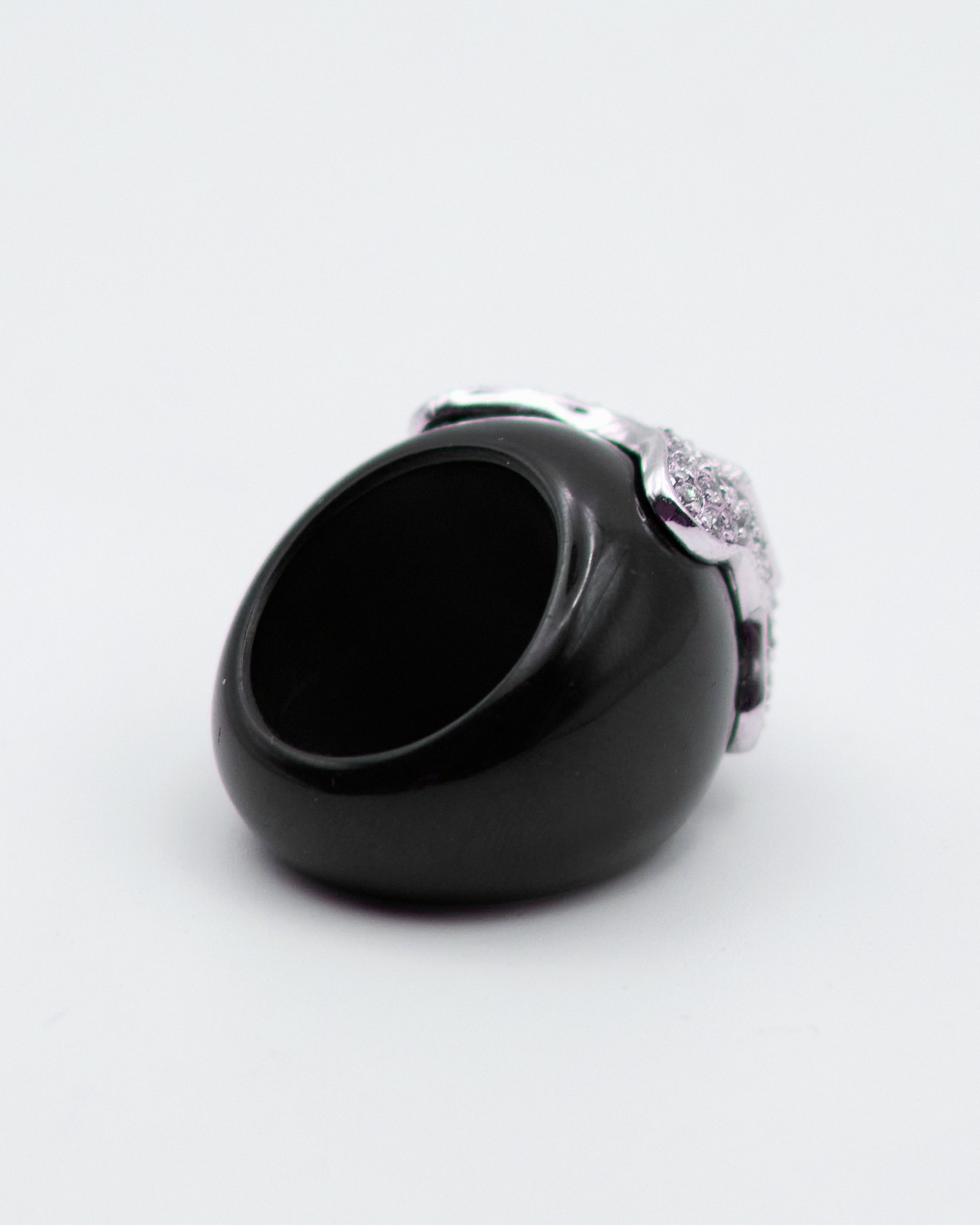 Anello Vintage Nero con Strass Crystal e Pietra Geometrica