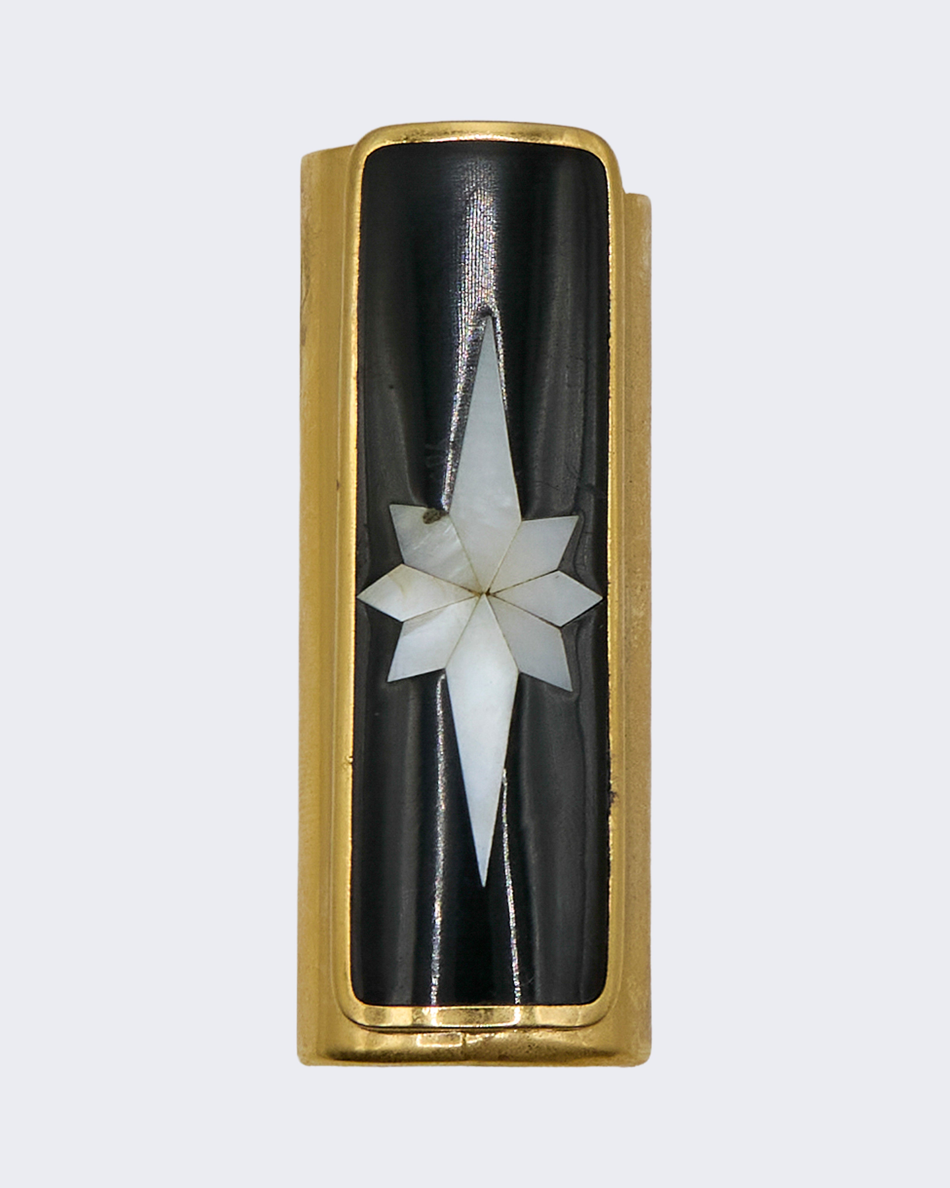 Custodia Vintage per Accendino con Stella Intarsiata Nero e Oro