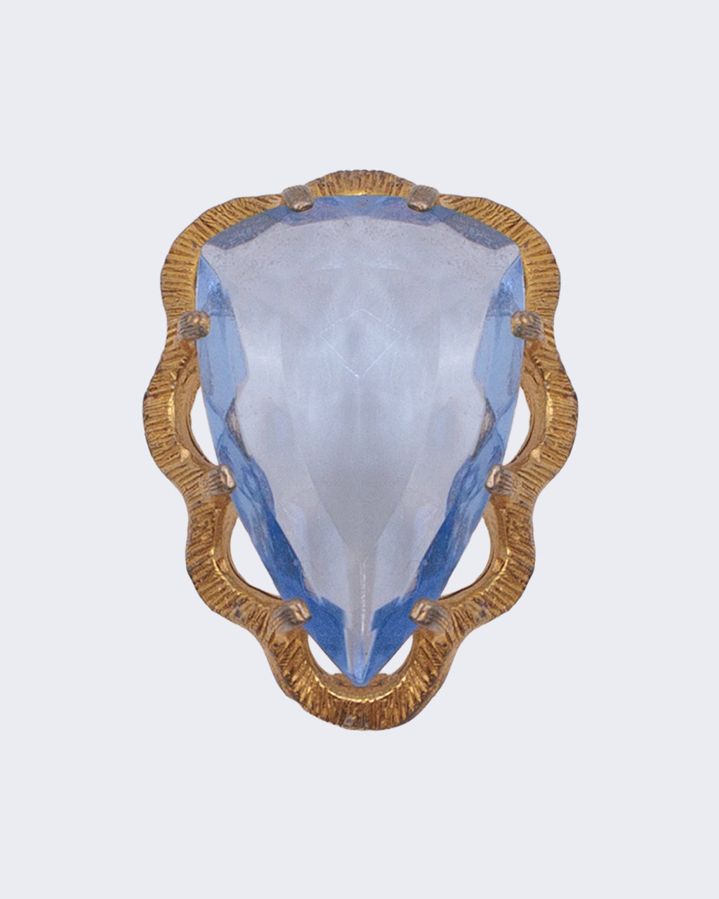 Spilla Vintage Western Germany con Grande Pietra Azzurra – Brooch Dorata Anni ‘60 con Cristallo