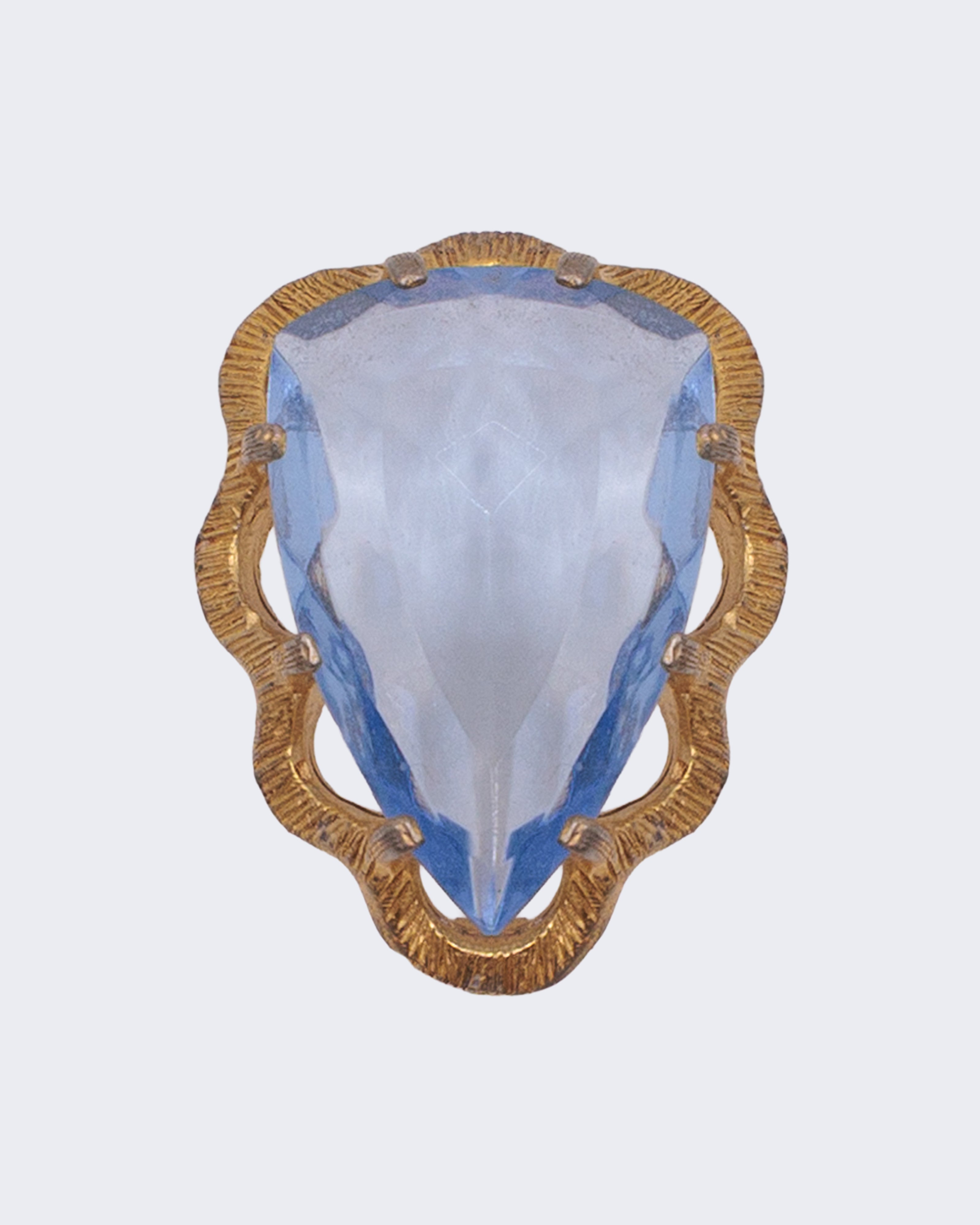 Spilla Vintage Western Germany con Grande Pietra Azzurra – Brooch Dorata Anni ‘60 con Cristallo