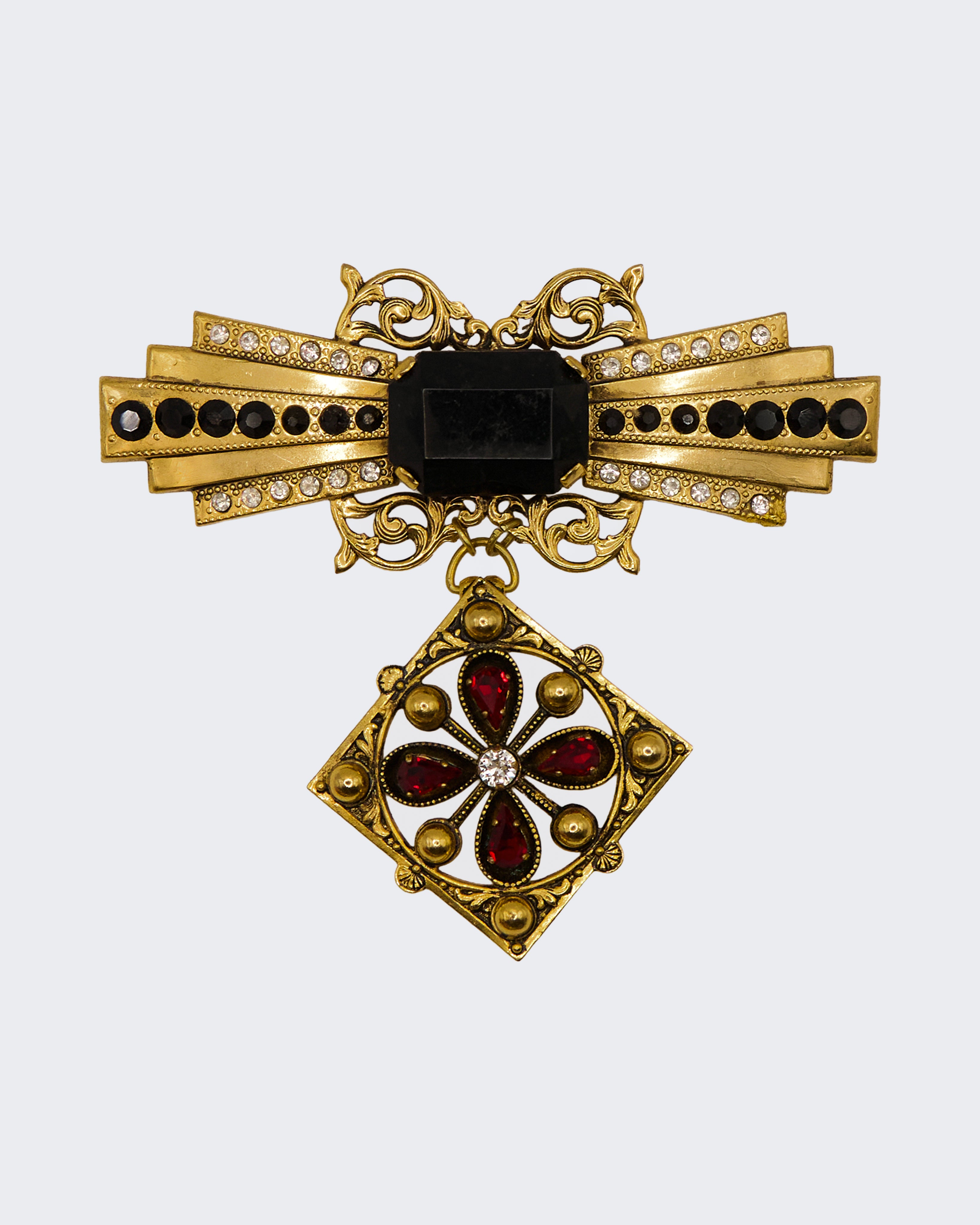 Spilla Gioiello Vintage con Pendente – Stile Art Déco e Croce di Malta, 9 cm
