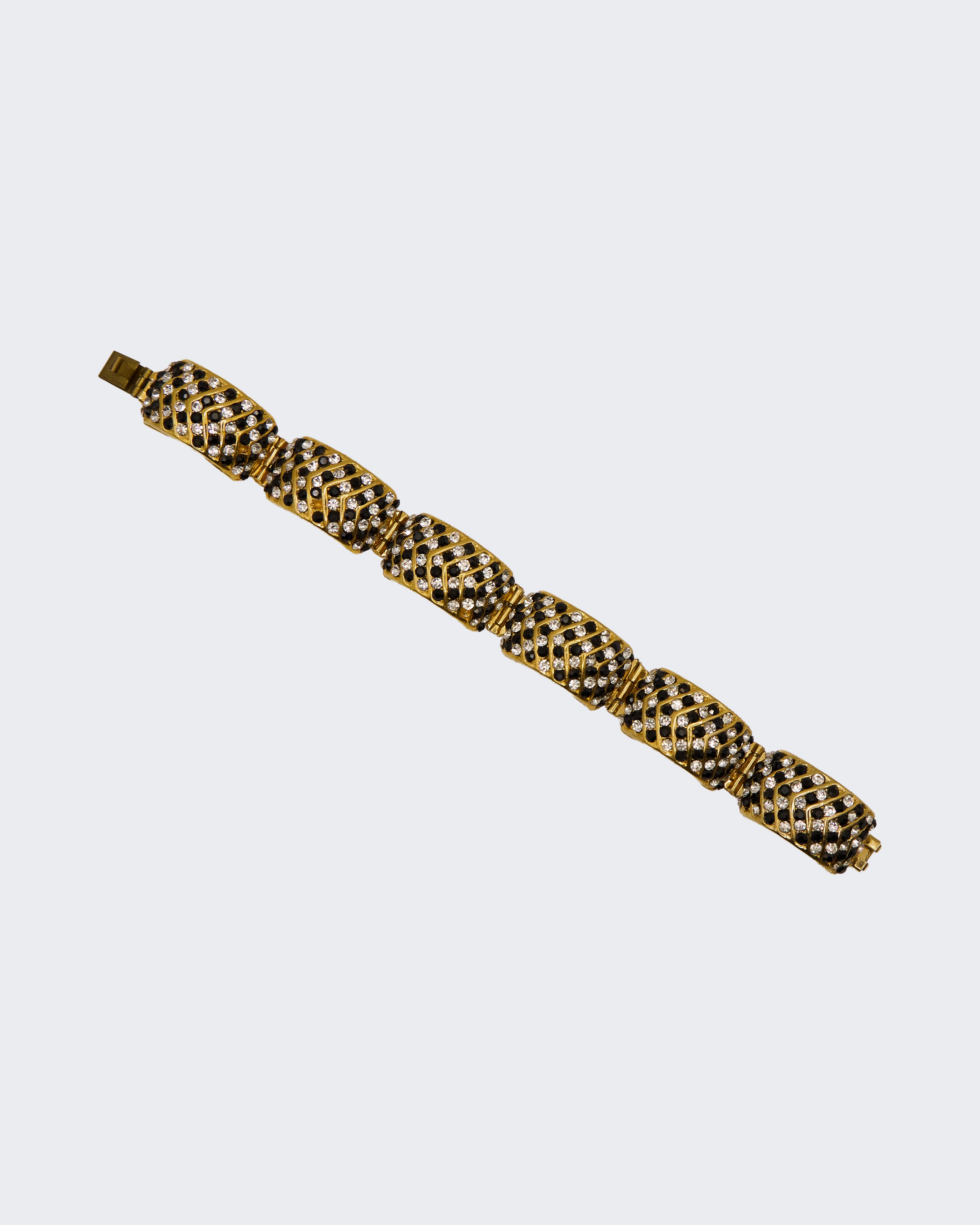 Bracciale Vintage Placcato Oro con Strass Bianchi e Neri – Stile Rétro,