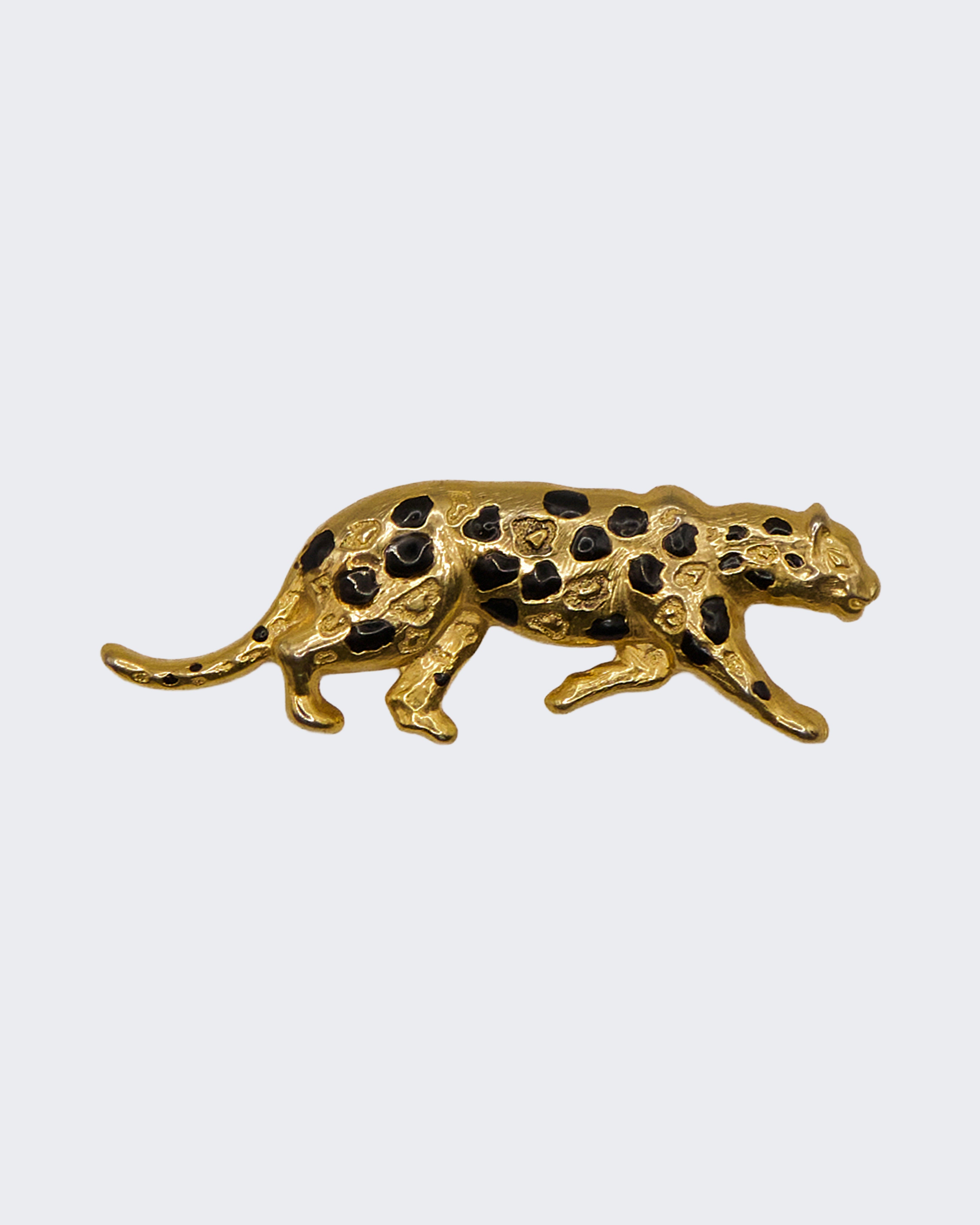 Spilla Vintage Leopardo Placcata Oro con Smalto Nero – 7,5 cm
