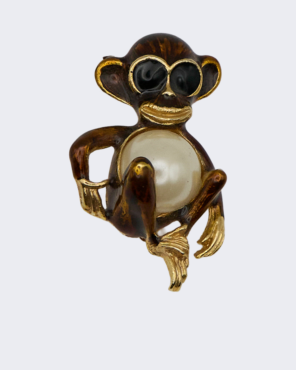 Spilla Vintage Scimmia con Occhiali e Perla Sintetica – Stile Retrò