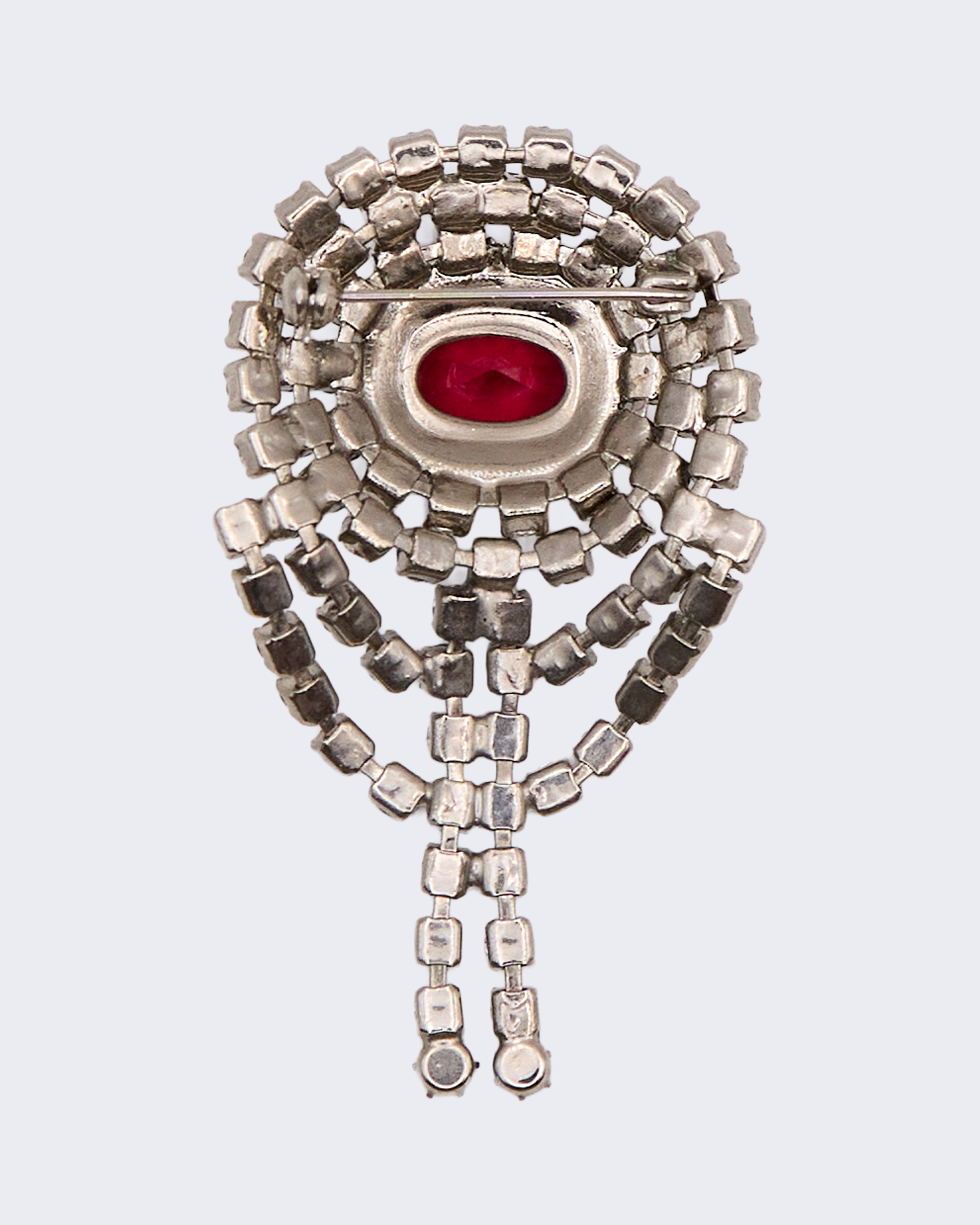 Spilla Vintage Strass e Pietra Rubino Rossi Cascata – Brooch Anni ’50 Glamour