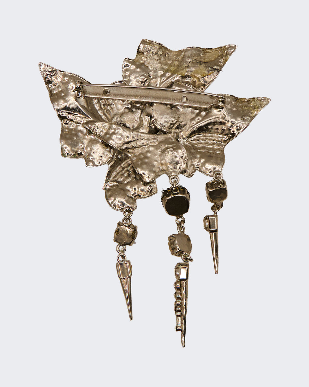 Spilla Farfalla Vintage con Strass Bianchi e Neri e Pendenti
