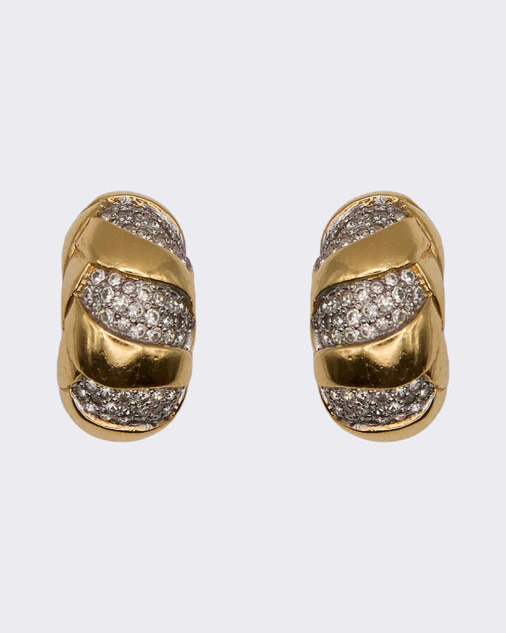 Orecchini Vintage Dorati con Cristalli Pavé – Design Intrecciato Anni 80