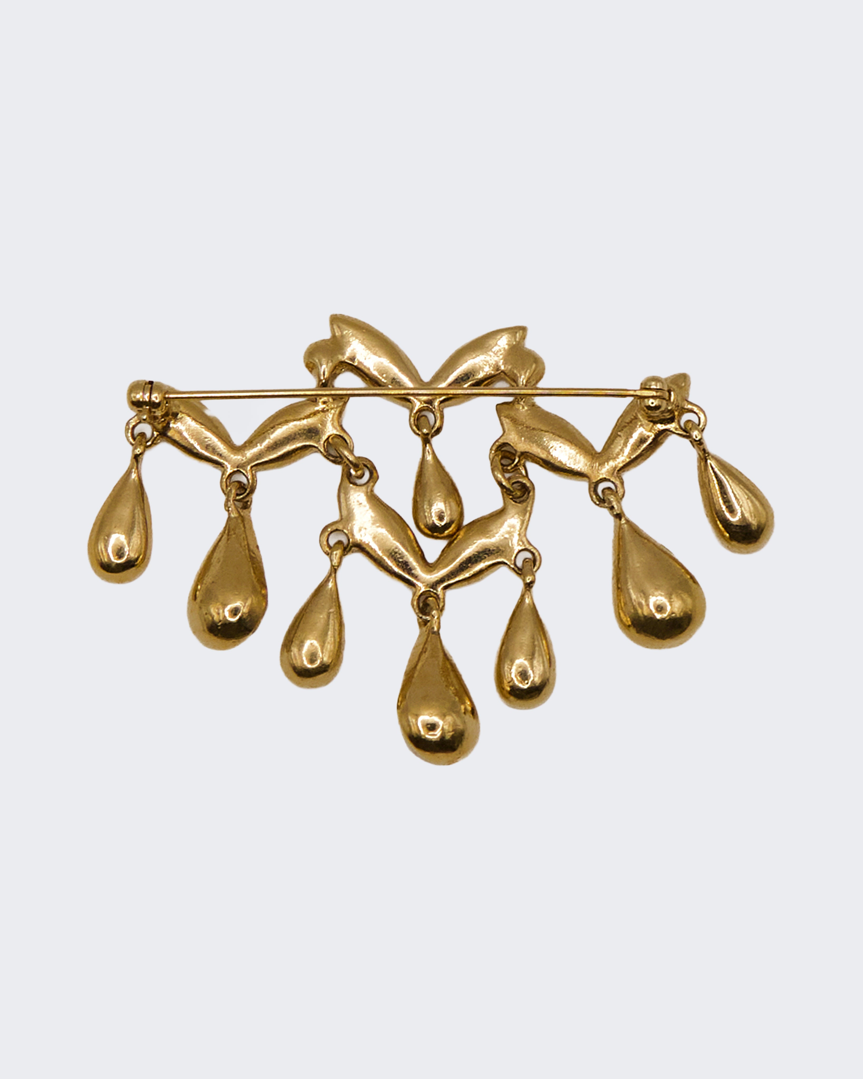 Spilla Vintage con Cristalli e Pendenti a Goccia – Metallo Dorato