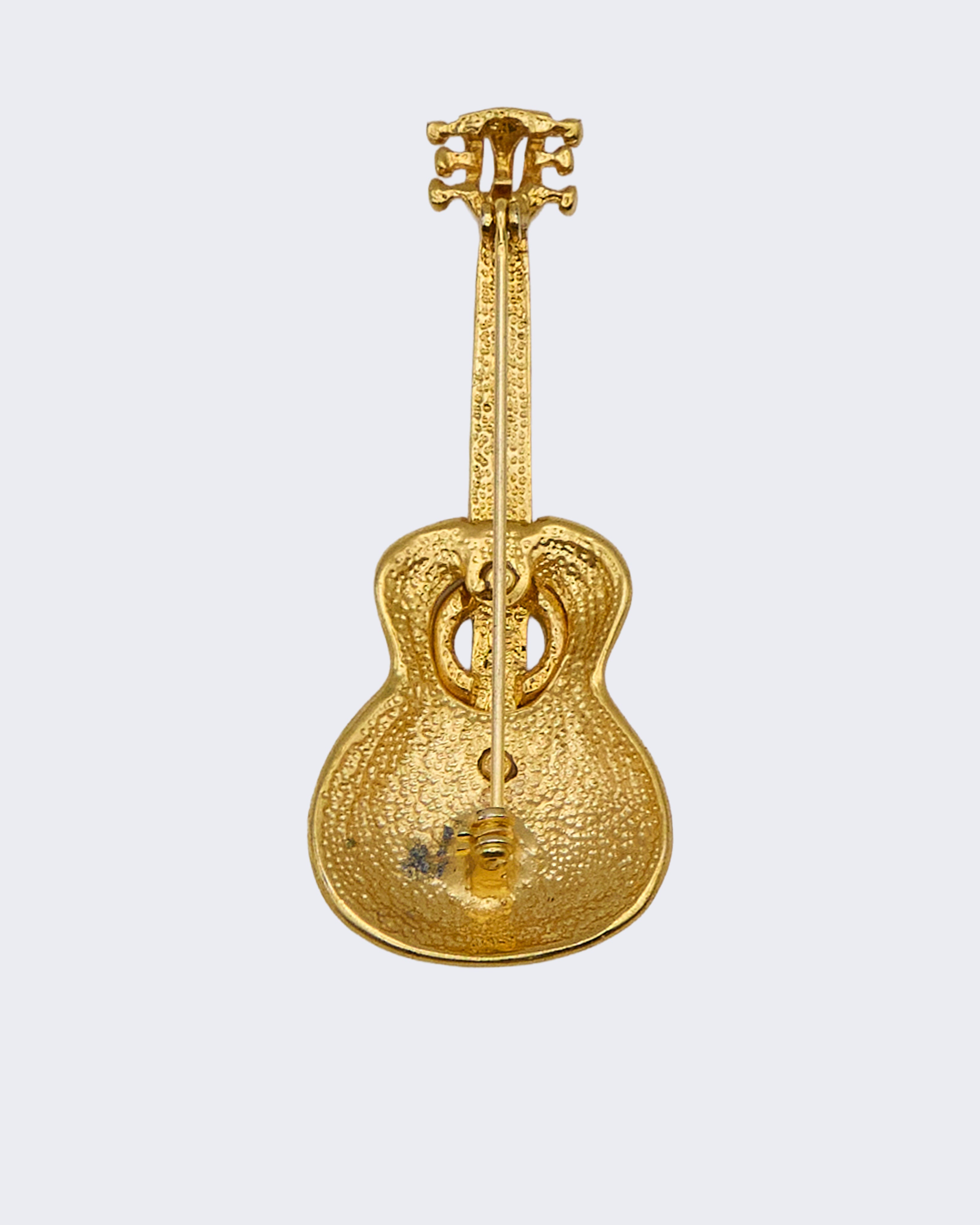 Vintage Gold-Plated Guitar Brooch with Swarovski Crystals