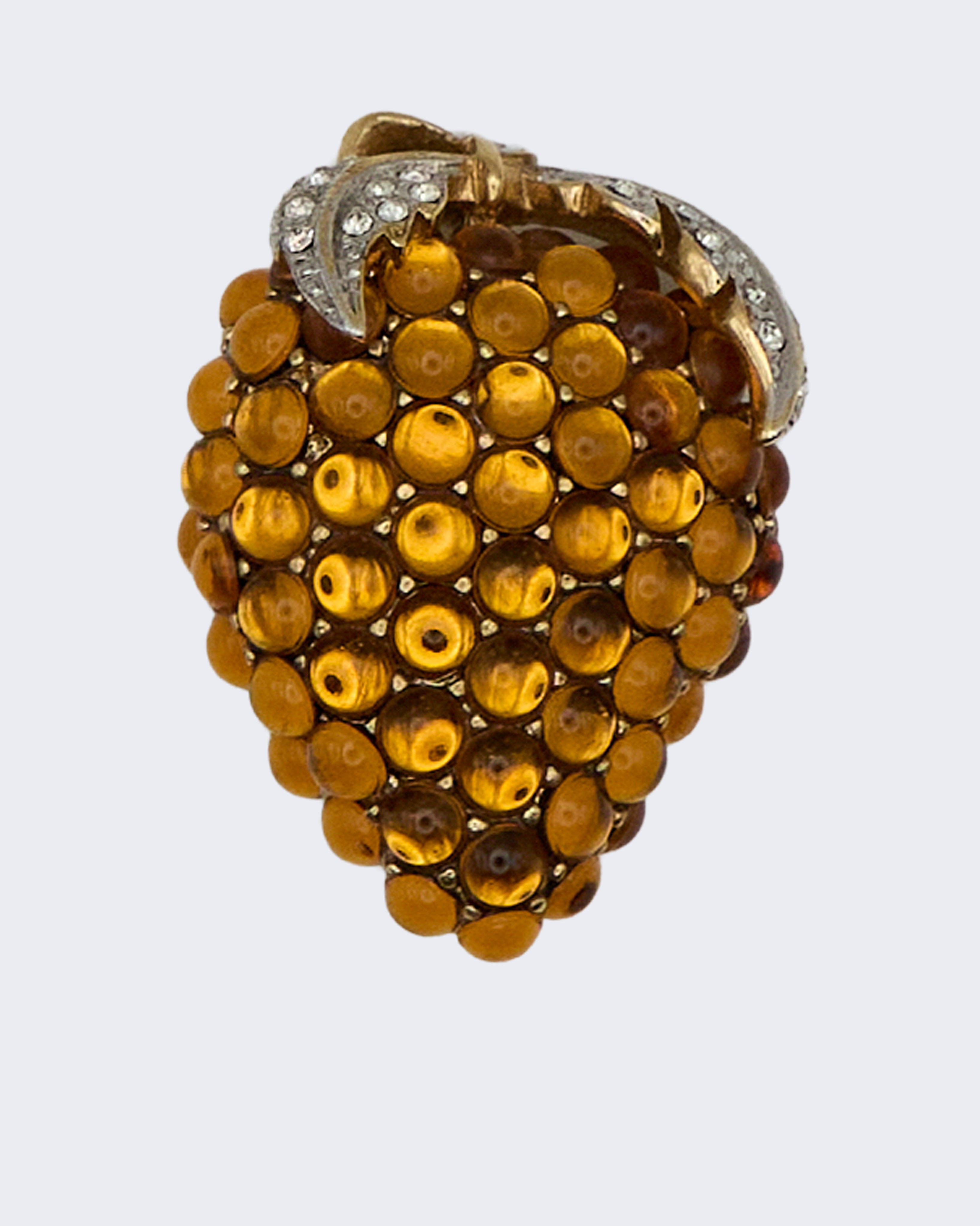 Vintage Gold-Plated Grape Bunch Brooch with Decorative Stones – 1970s