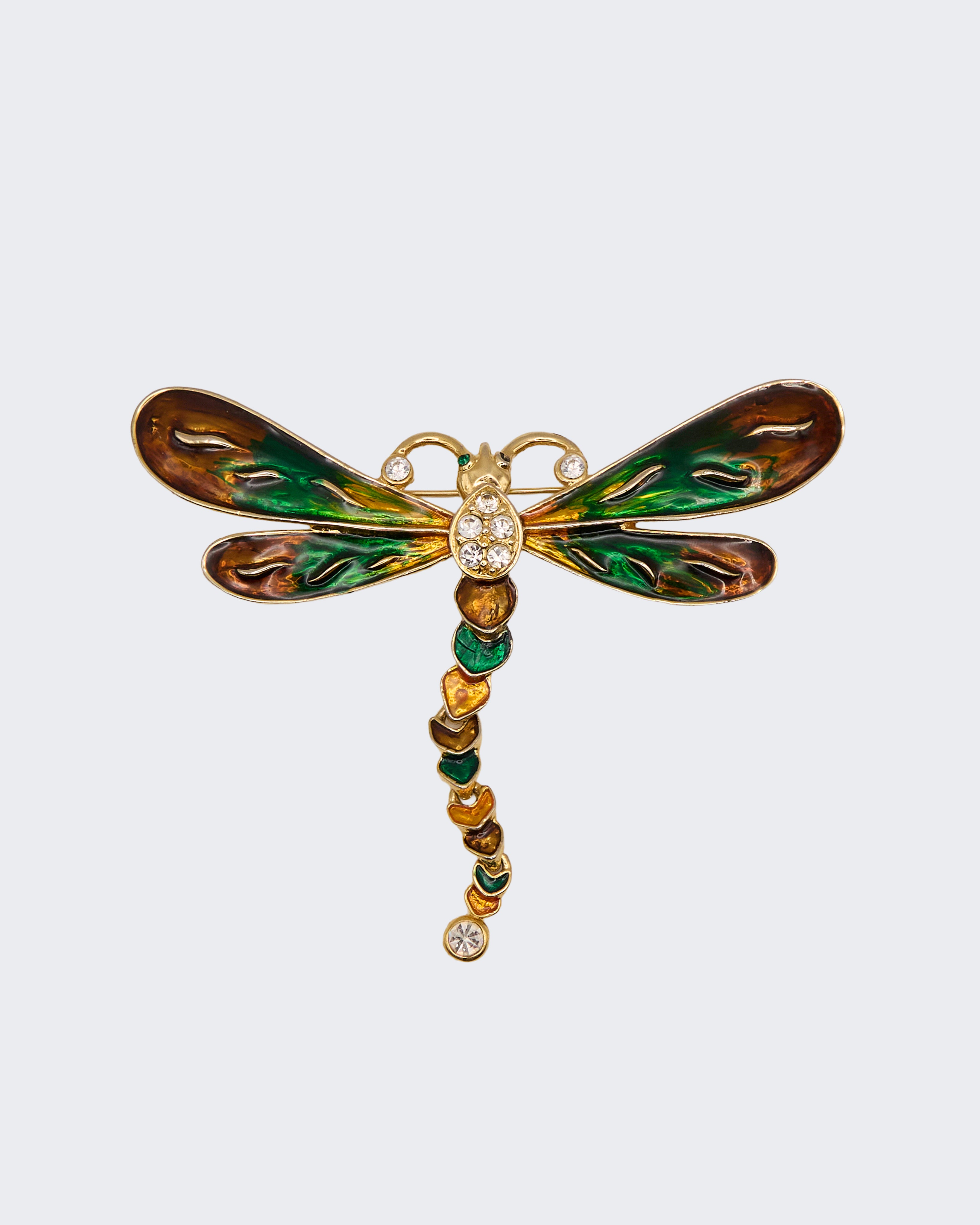 Vintage Dragonfly Brooch with Enamel Wings and Jointed Tail