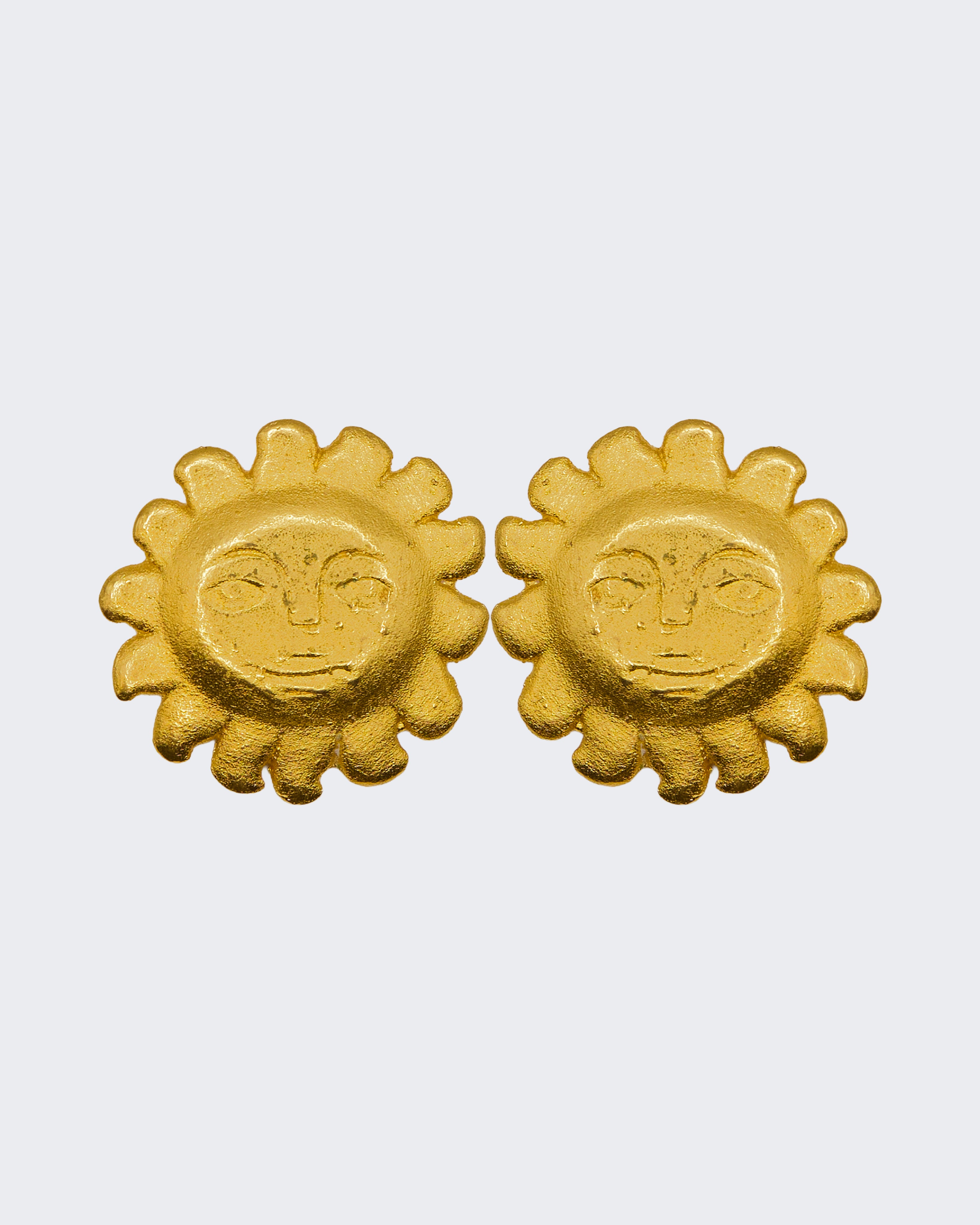 Orecchini Vintage a Clip a Volto di Sole – Placcati Oro, Stile Retrò, 4 cm