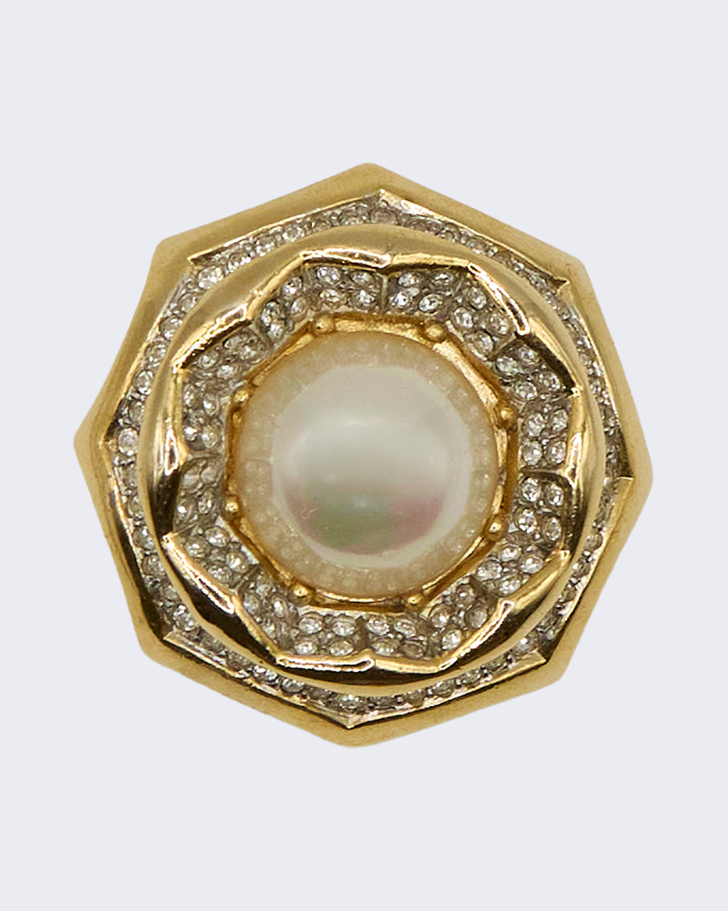 Spilla Vintage con Perla e Strass – Brooch Dorata Anni ’80