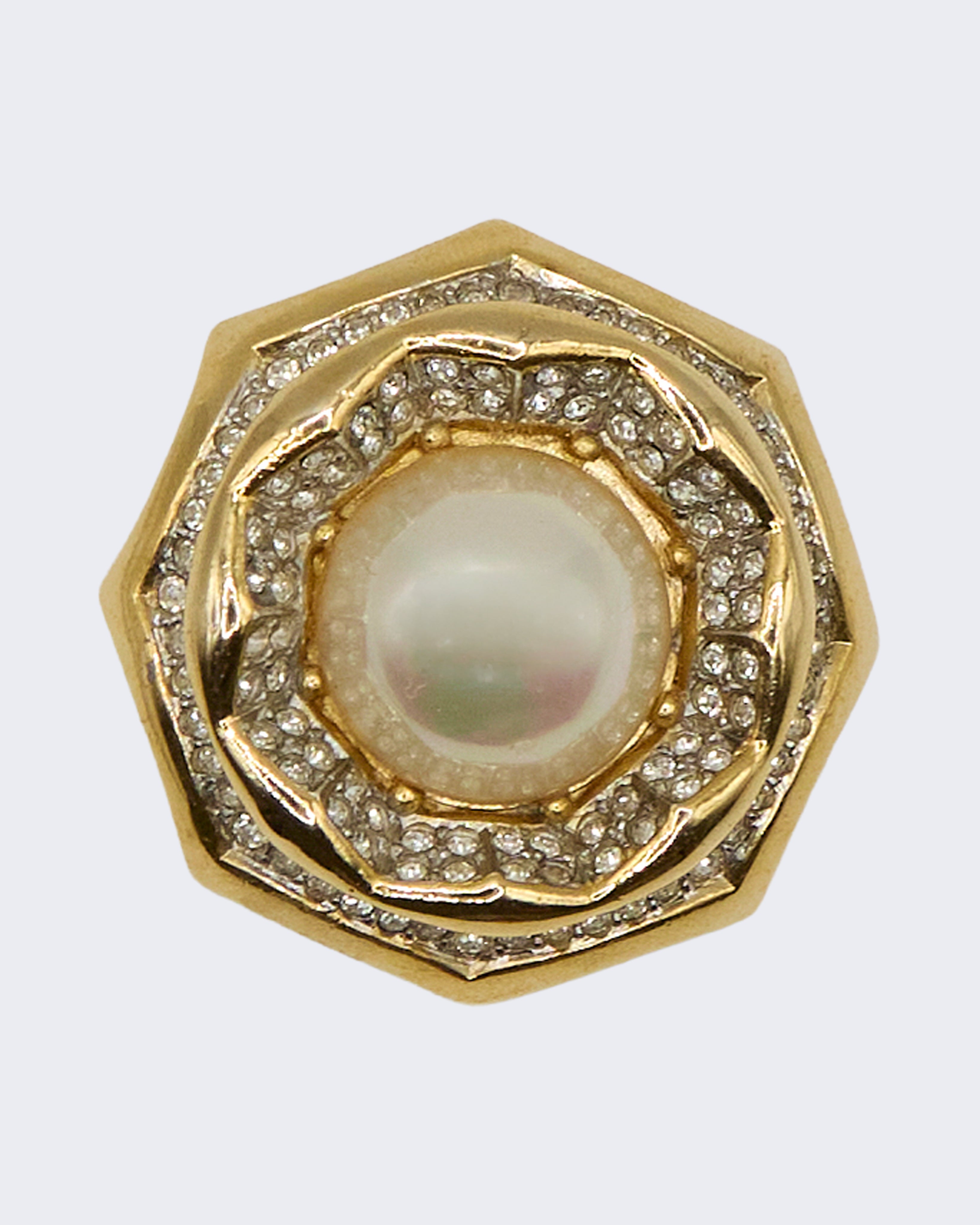 Spilla Vintage con Perla e Strass – Brooch Dorata Anni ’80