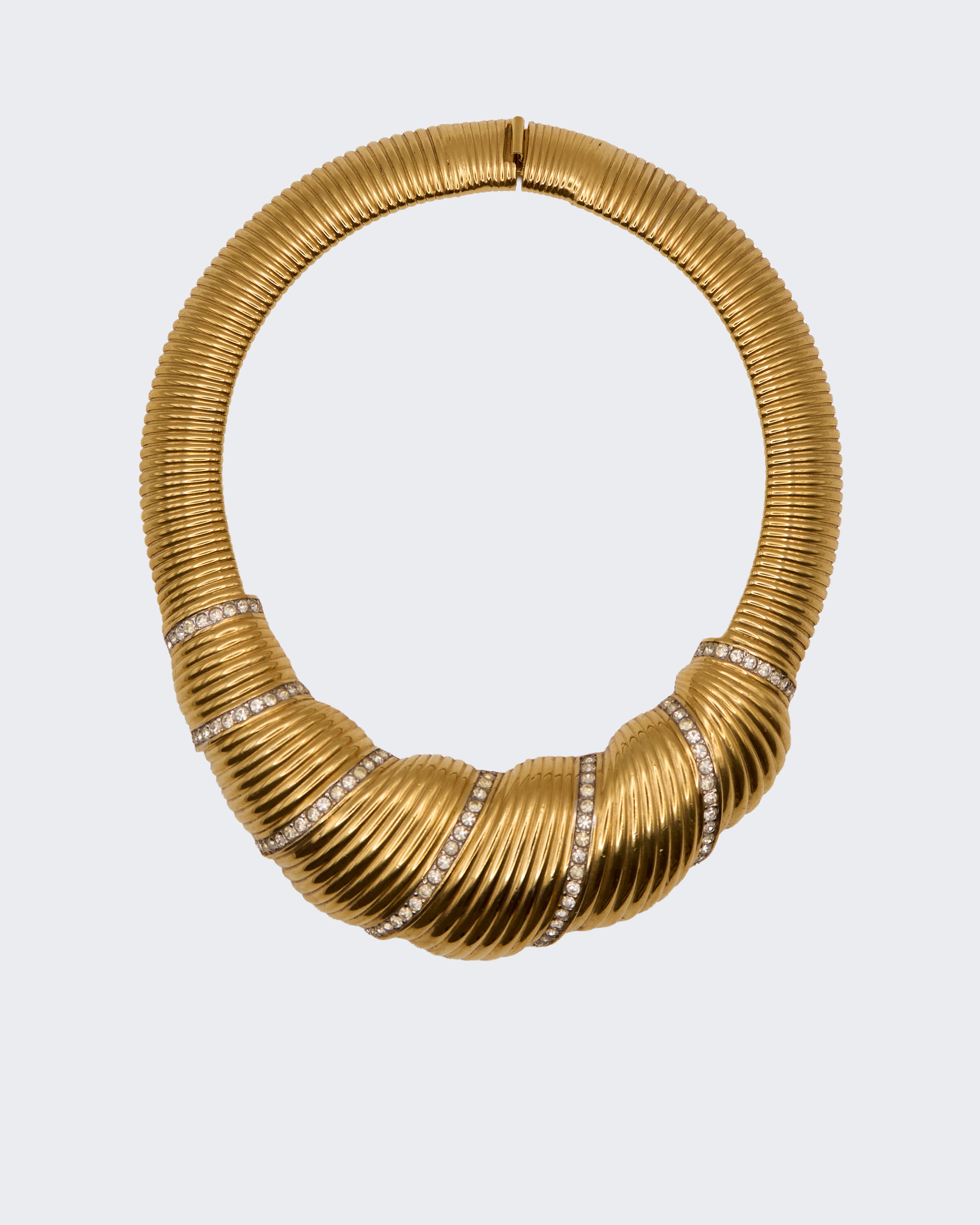 Collier ras-de-cou Tubogas vintage orné de strass transparents – années 1980