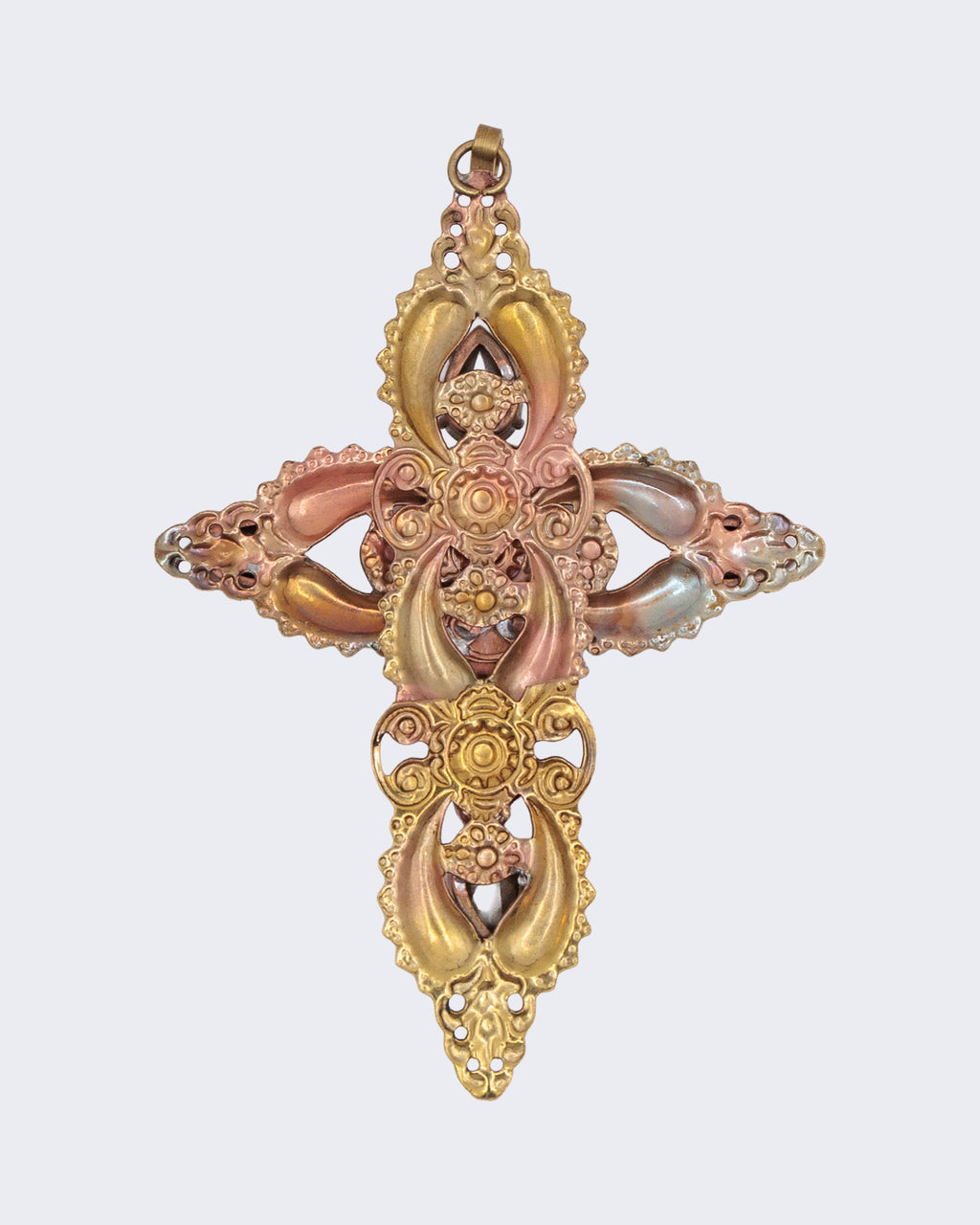 Ciondolo Vintage Croce Grande con Cristalli Ambra e Strass – Pendente Barocco Statement