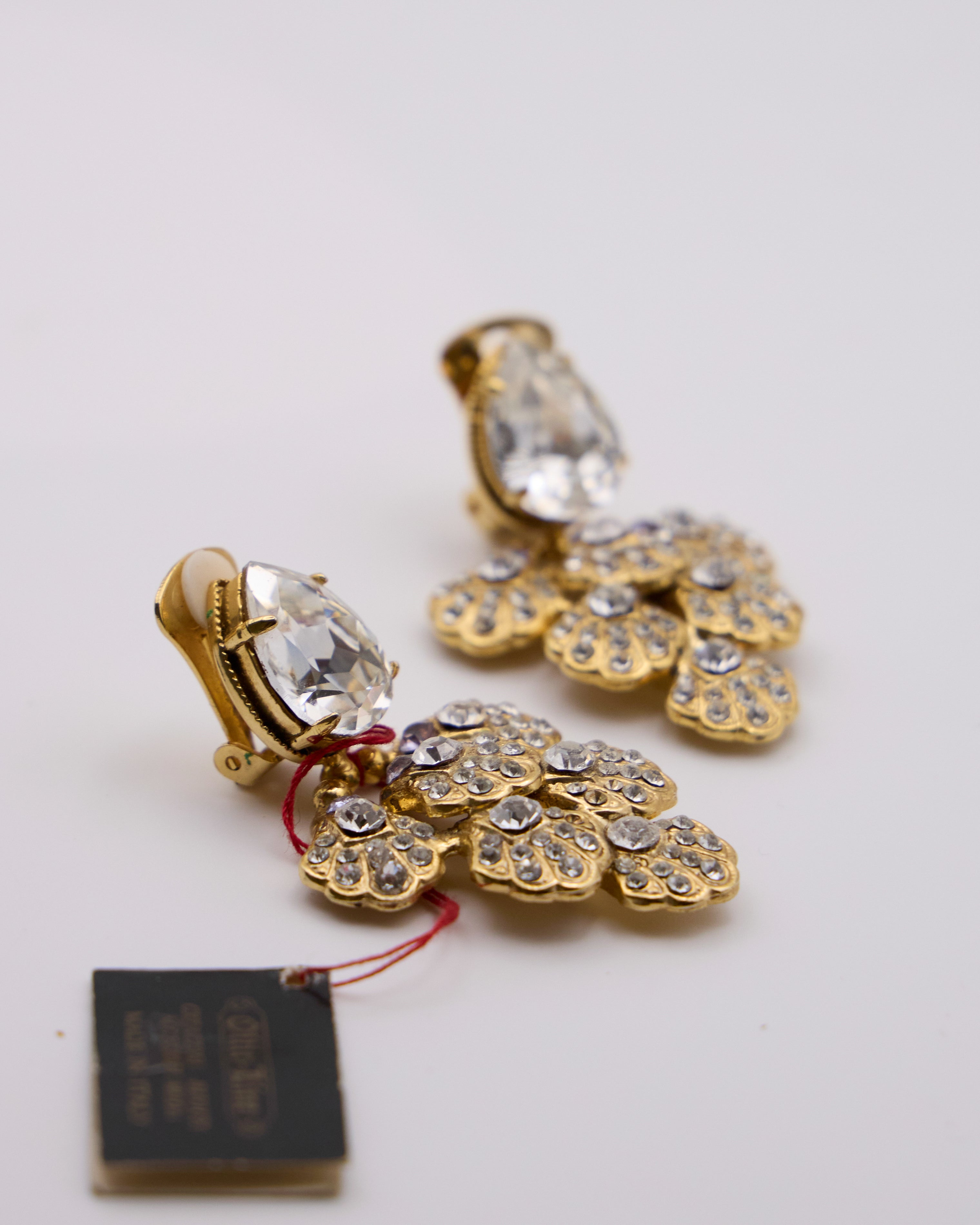 Orecchini Vintage Oltir-Line Made in Italy con Strass Cristallo – Clip Dorate Anni ’80