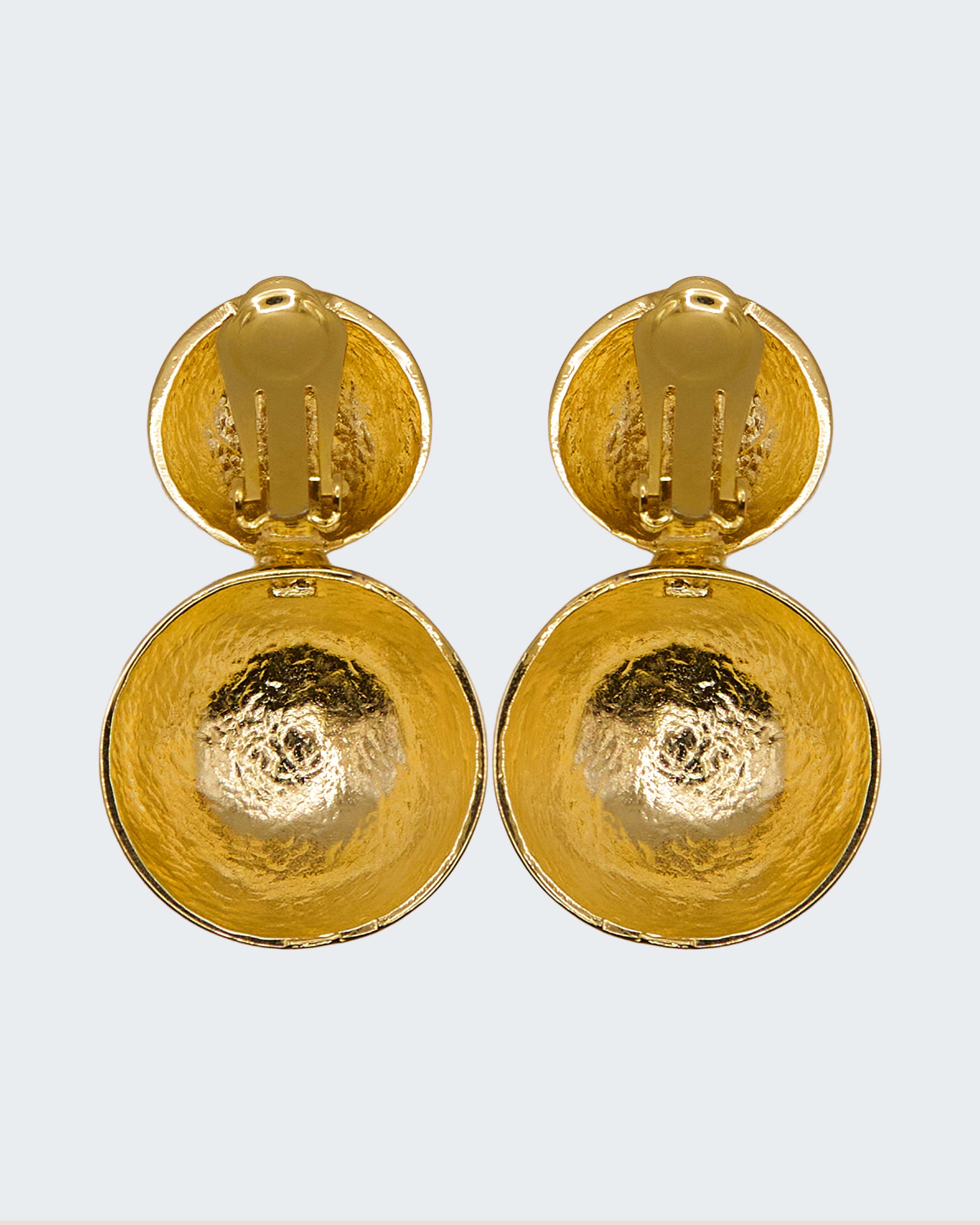 Orecchini Doppia Sfera Placcati Oro Lucido a Clip – Design Vintage Contemporaneo