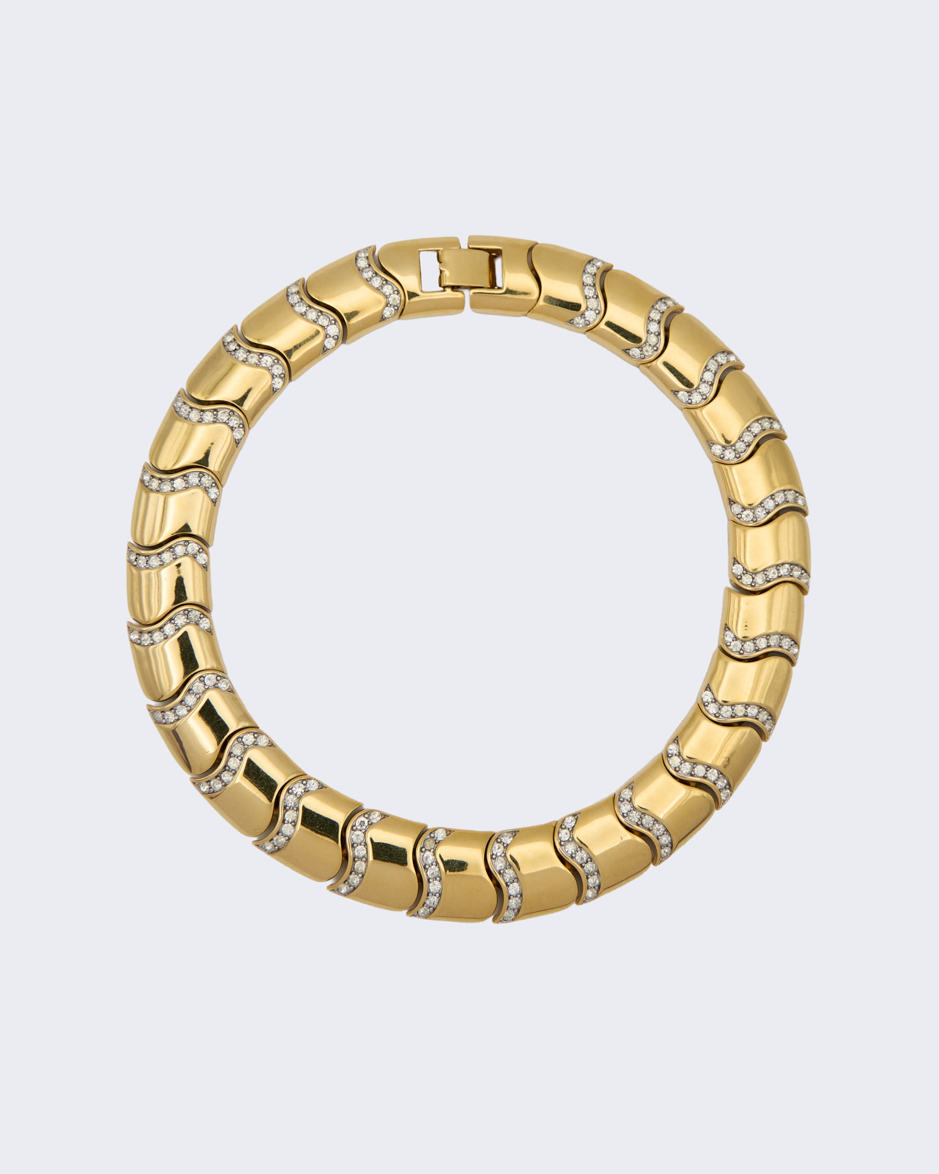 Gioiello Vintage Givenchy Tubogas – Collana in Metallo Placcato Oro con Cristalli – Anni ’80–’90