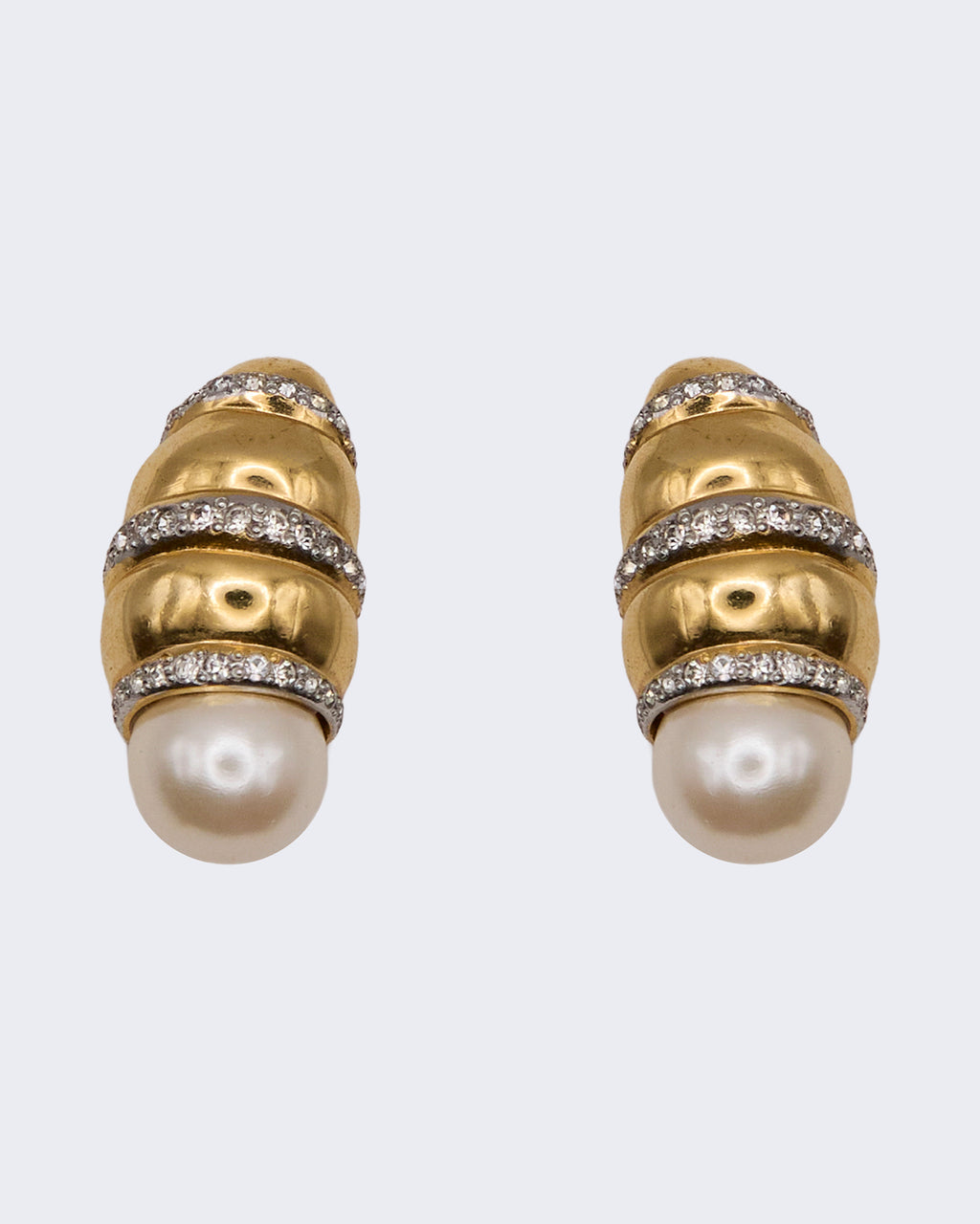 Orecchini Vintage Dorati con Perla e Cristalli – Eleganti Stile Couture