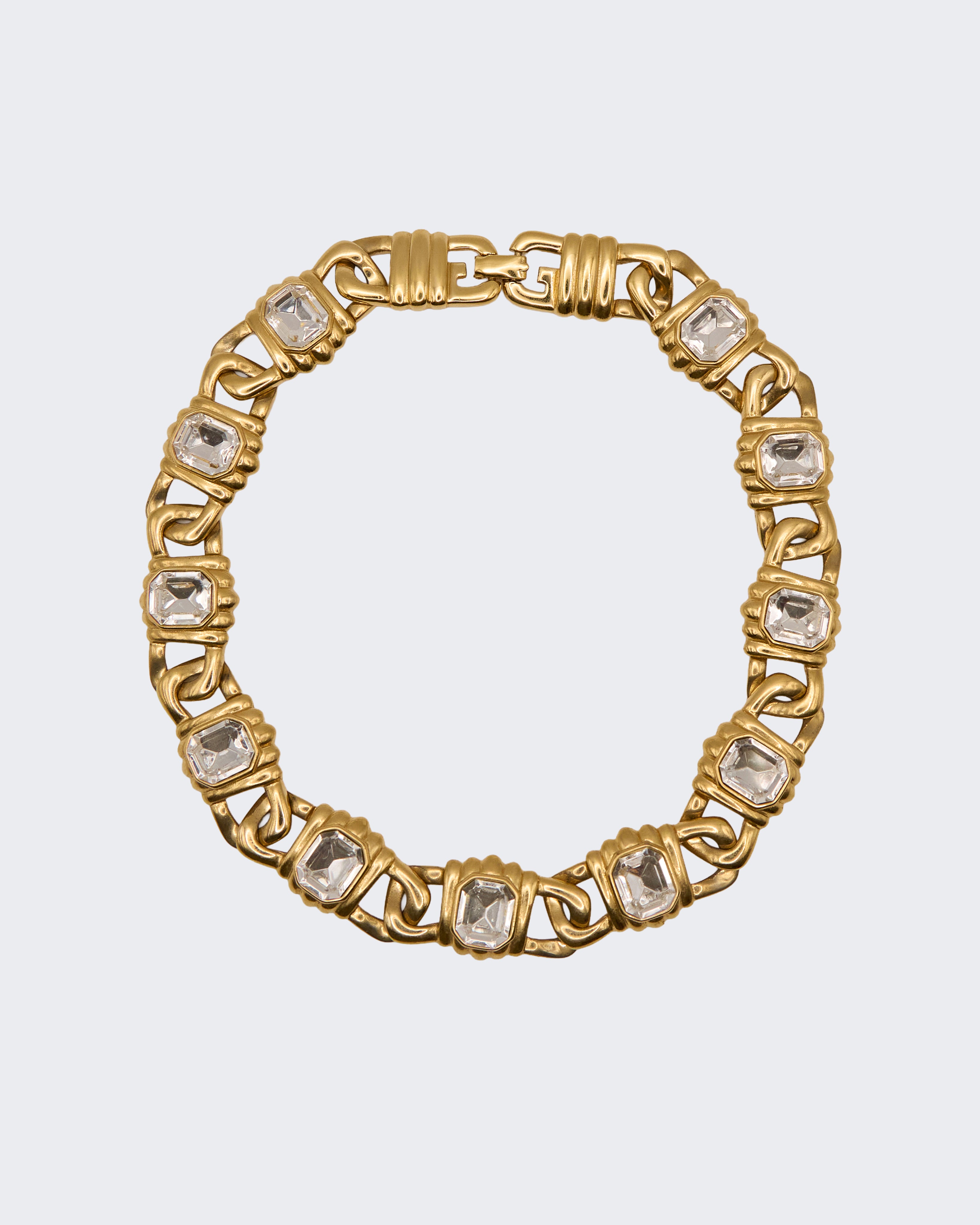 Collier vintage en or orné de cristaux taille émeraude – années 1980