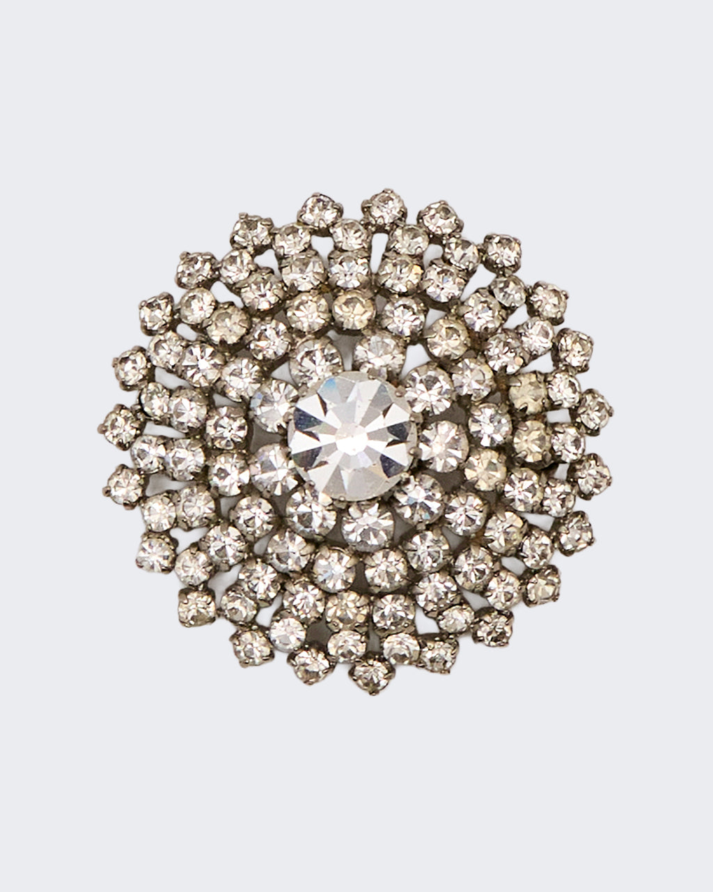 Spilla Vintage Anni ’80 – Grande Cupola in Strass Argento, Gioiello di Costume