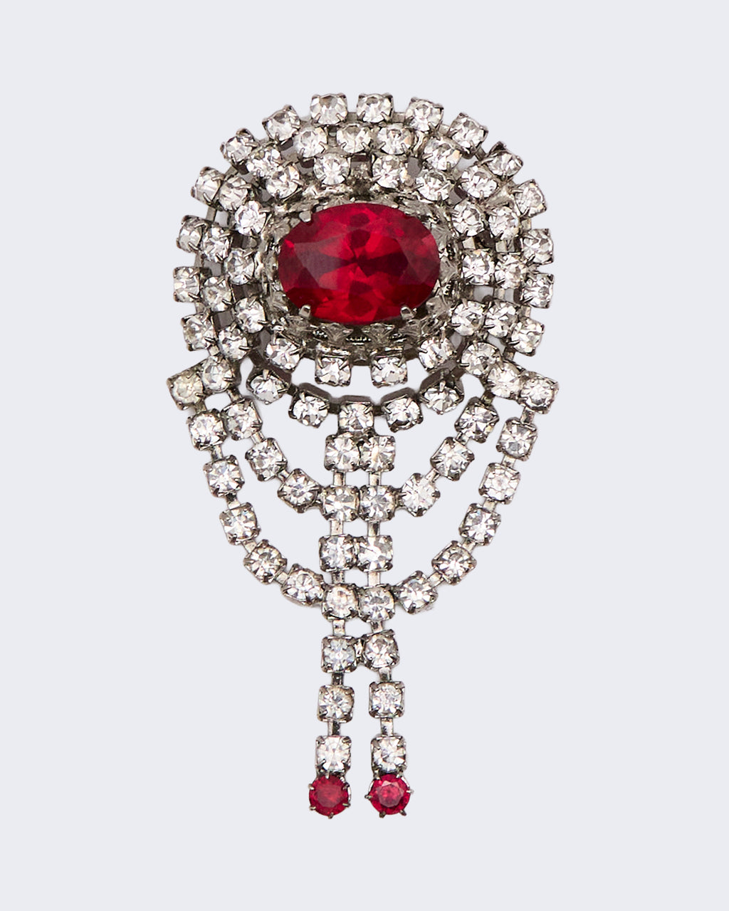 Spilla Vintage Strass e Pietra Rubino Rossi Cascata – Brooch Anni ’50 Glamour