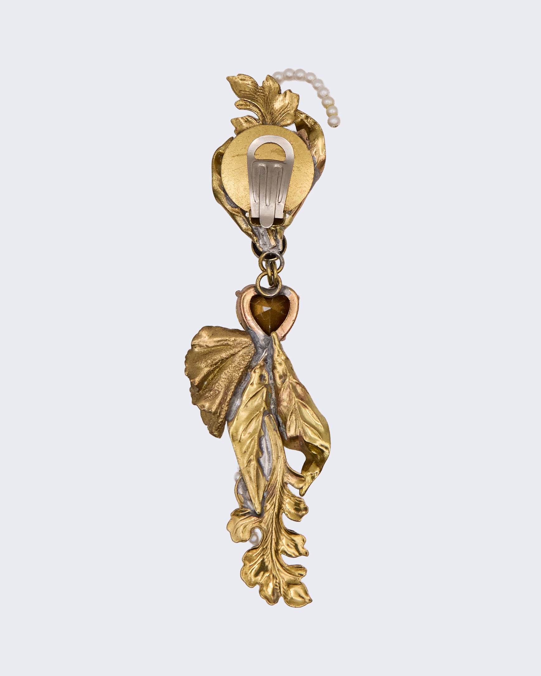 Orecchini Vintage firmati Briglia Floreali Dorati con Perle – Clip Couture Barocco Made in Italy